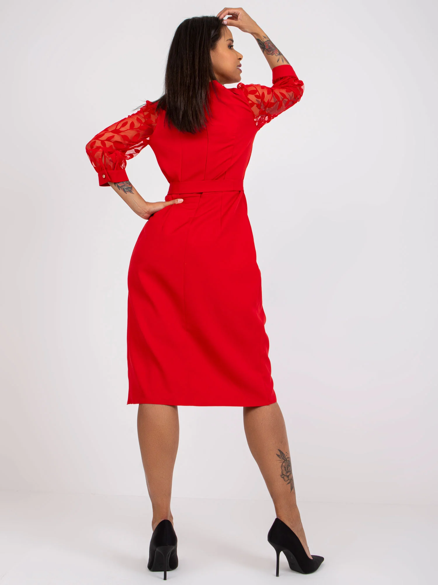 Rochie Dama Midi, Petrecuta, LAKERTA, Rosu de Ocazie Nunta - Image 5