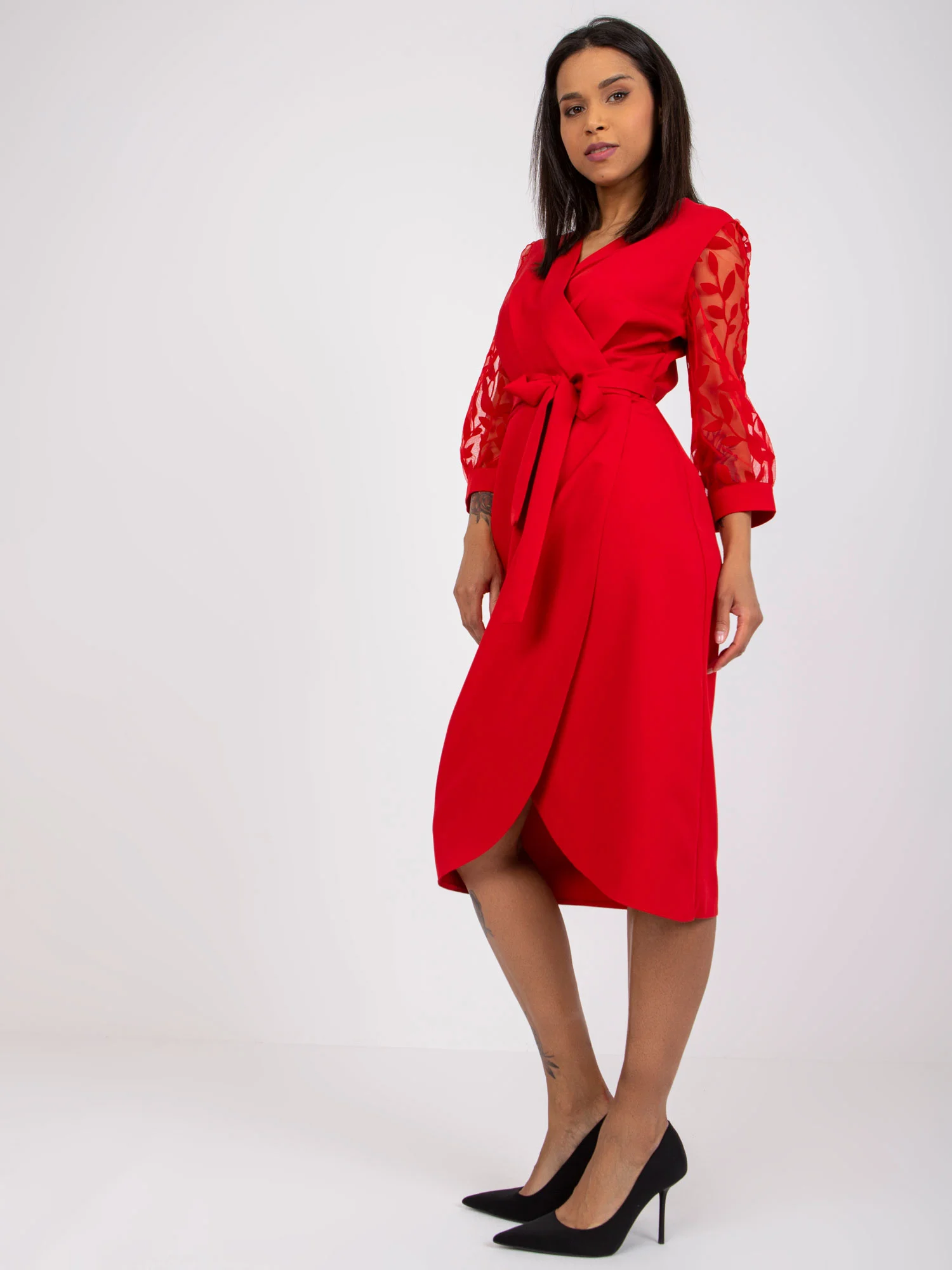 Rochie Dama Midi, Petrecuta, LAKERTA, Rosu de Ocazie Nunta - Image 2