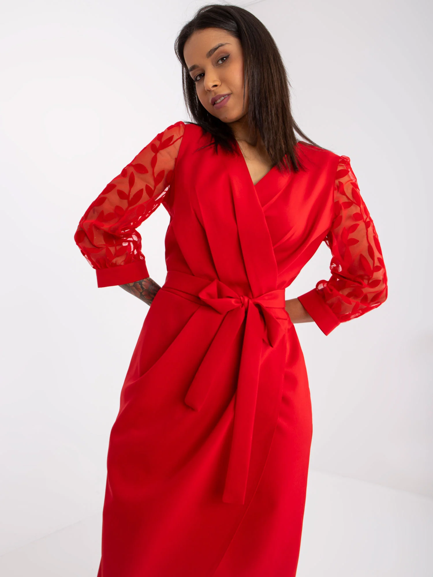 Rochie Dama Midi, Petrecuta, LAKERTA, Rosu de Ocazie Nunta - Image 4