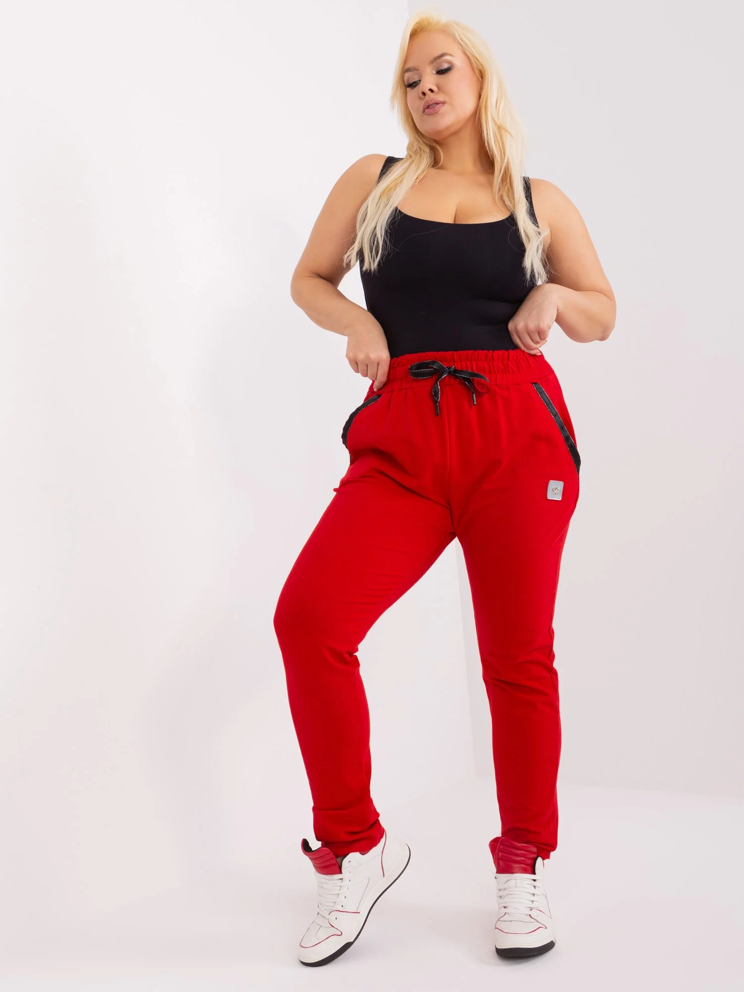 Pantaloni Trening Dama Dreapta, Guler inalt, RELEVANCE, Rosu Casual Marimi Mari - imagine 3