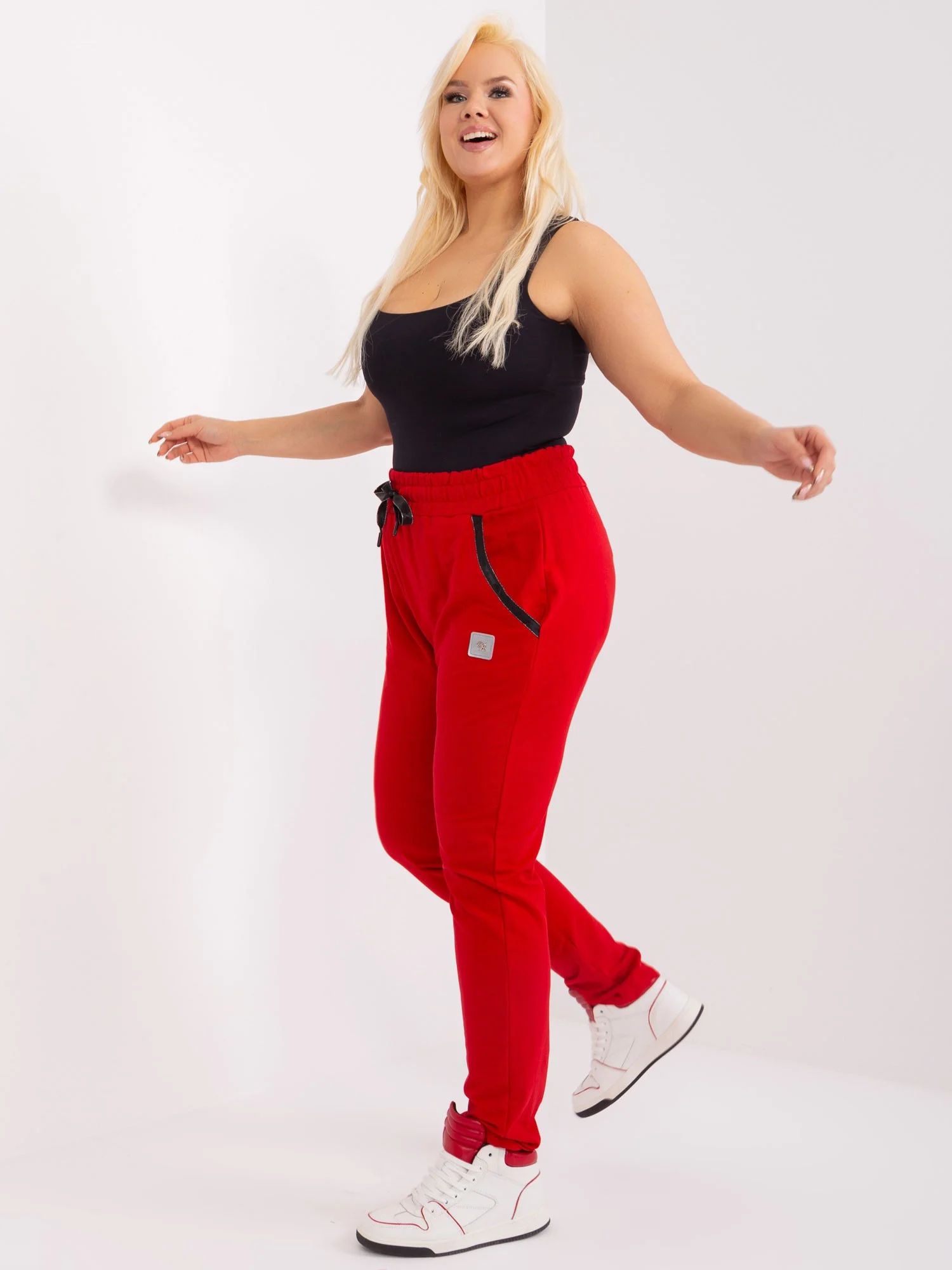 Pantaloni Trening Dama Dreapta, Guler inalt, RELEVANCE, Rosu Casual Marimi Mari - imagine 2