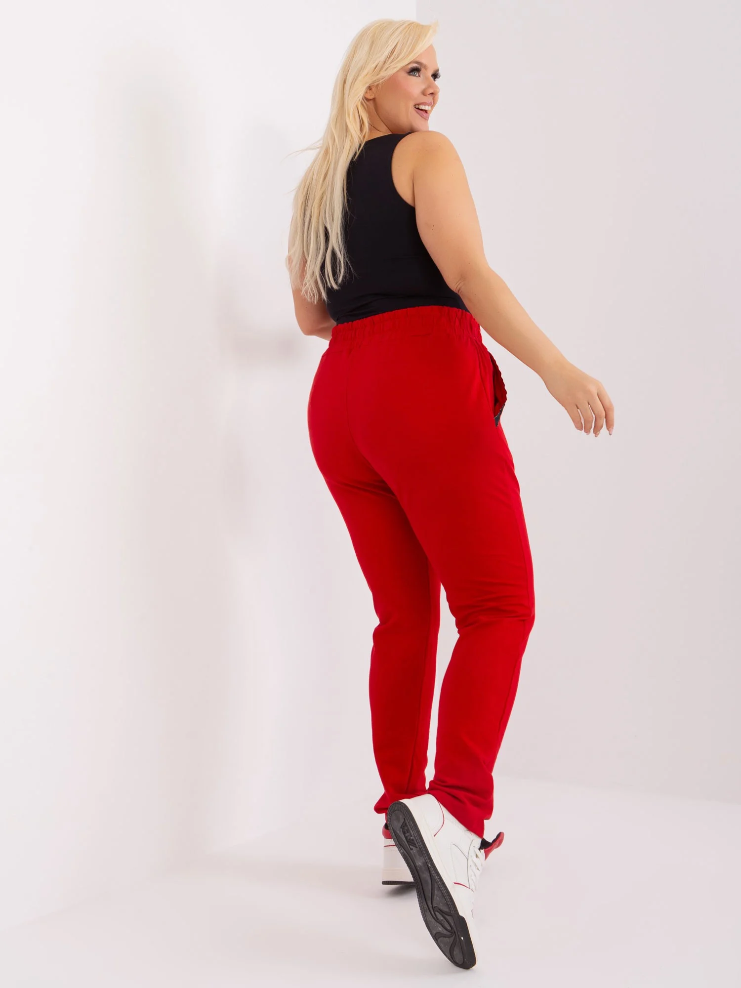 Pantaloni Trening Dama Dreapta, Guler inalt, RELEVANCE, Rosu Casual Marimi Mari - imagine 5
