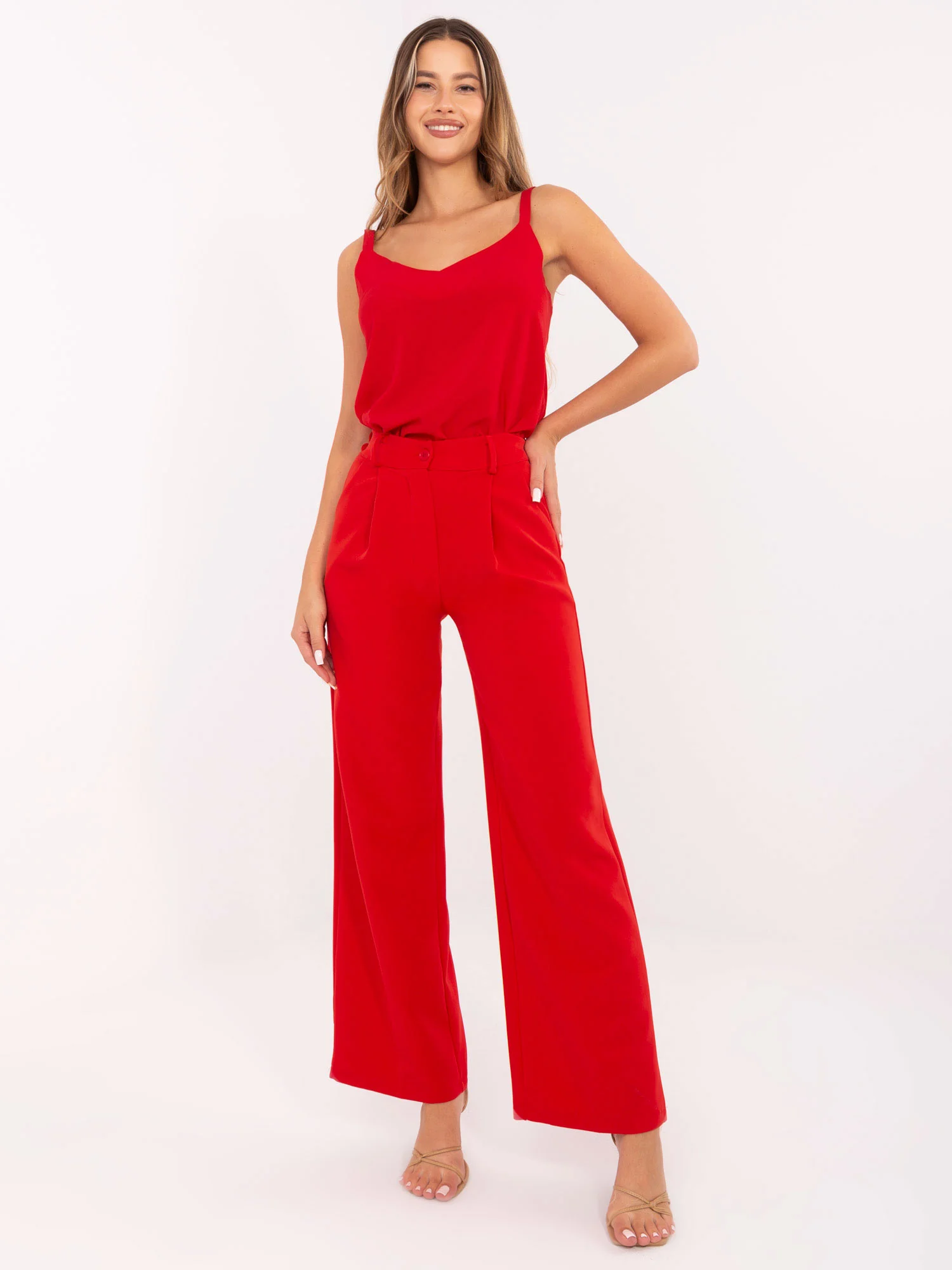 Pantaloni Dama Lejera, Guler inalt, ITALY MODA, Rosu de Petrecere Marimi Mari - imagine 4