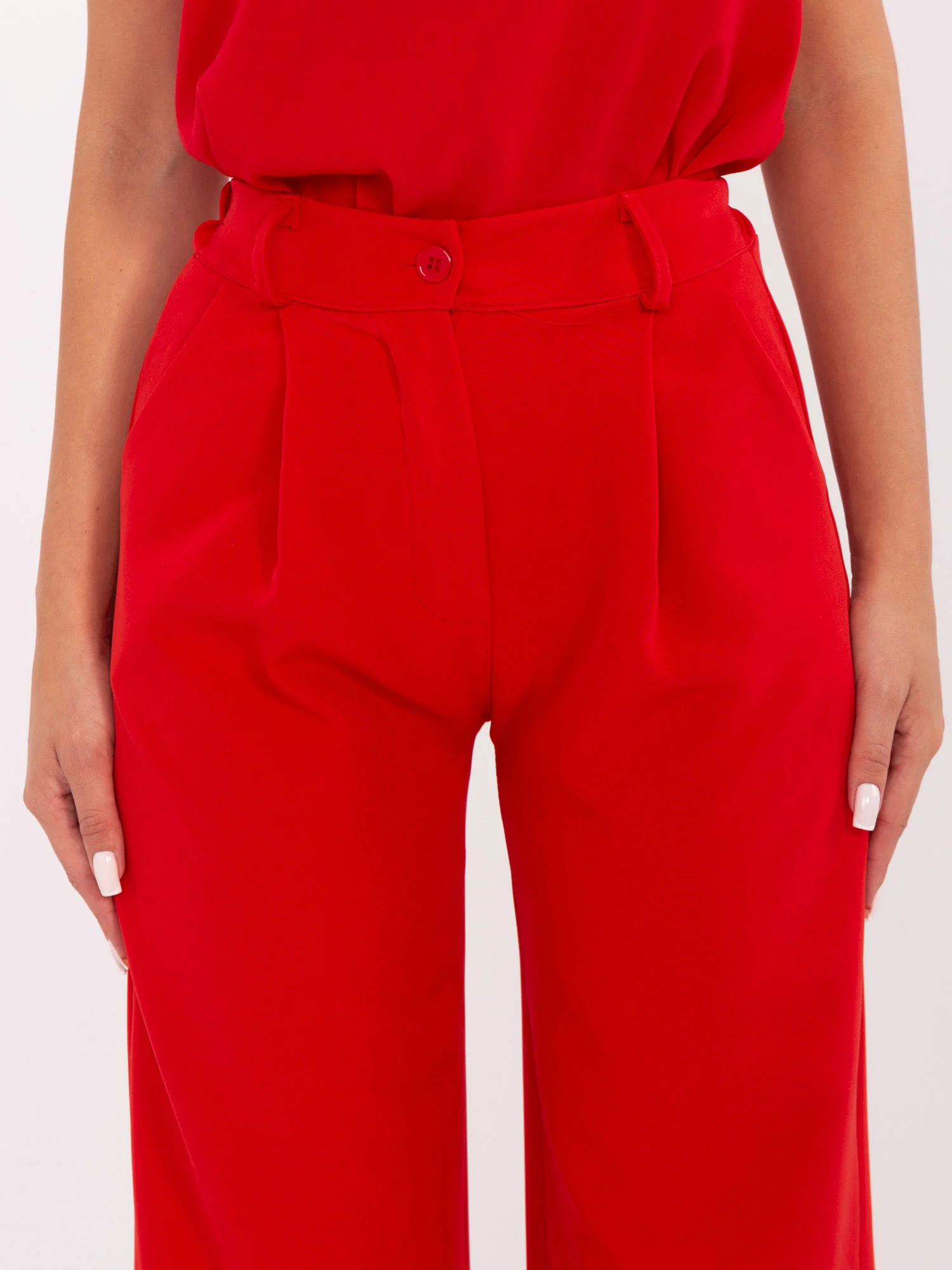 Pantaloni Dama Lejera, Guler inalt, ITALY MODA, Rosu de Petrecere Marimi Mari - imagine 2