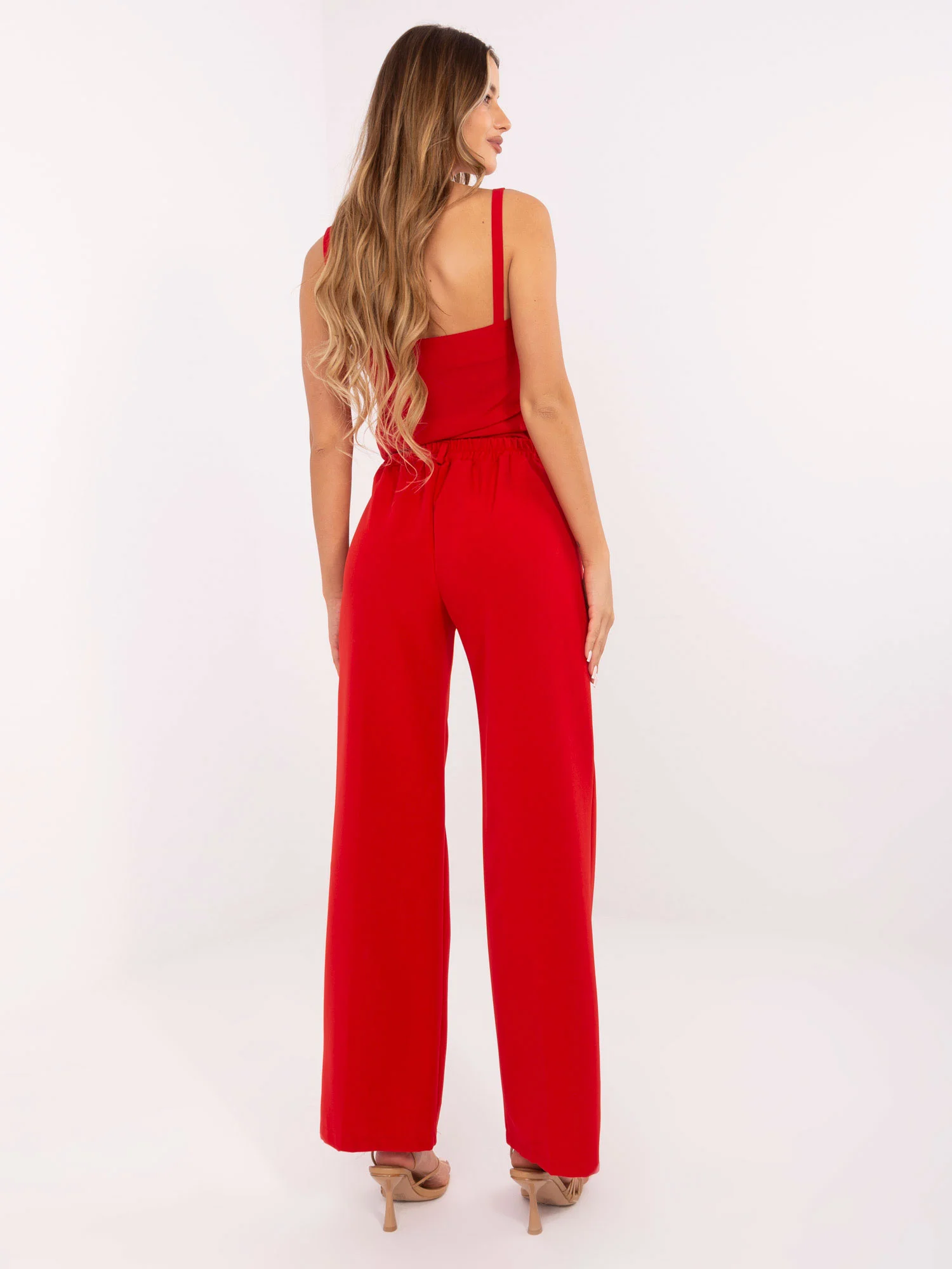Pantaloni Dama Lejera, Guler inalt, ITALY MODA, Rosu de Petrecere Marimi Mari - imagine 3