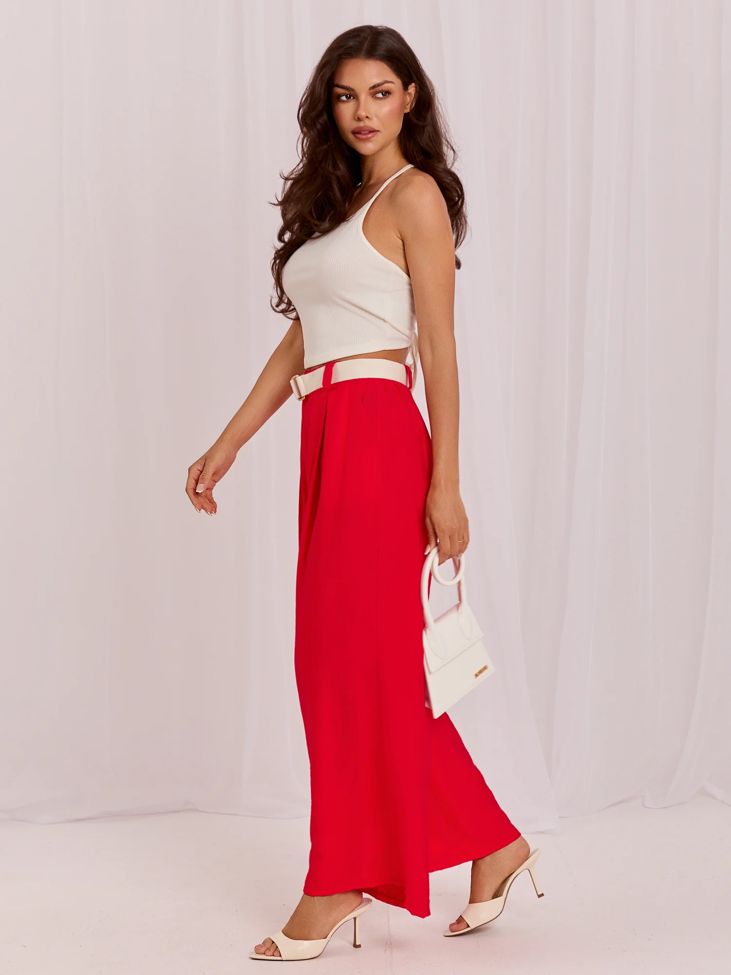 Pantaloni Dama Lunga, Larga, RUE PARIS, Rosu Eleganta Office - imagine 7