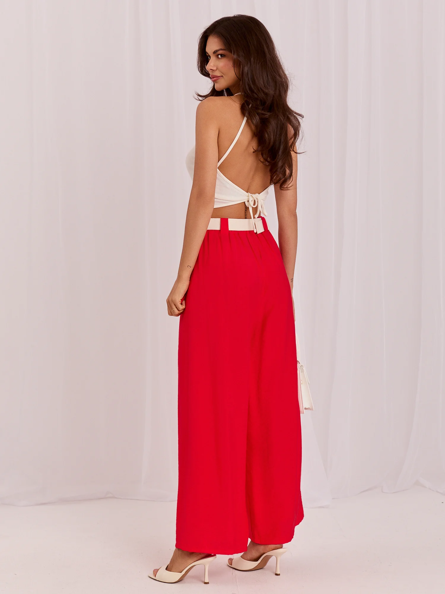 Pantaloni Dama Lunga, Larga, RUE PARIS, Rosu Eleganta Office - imagine 3