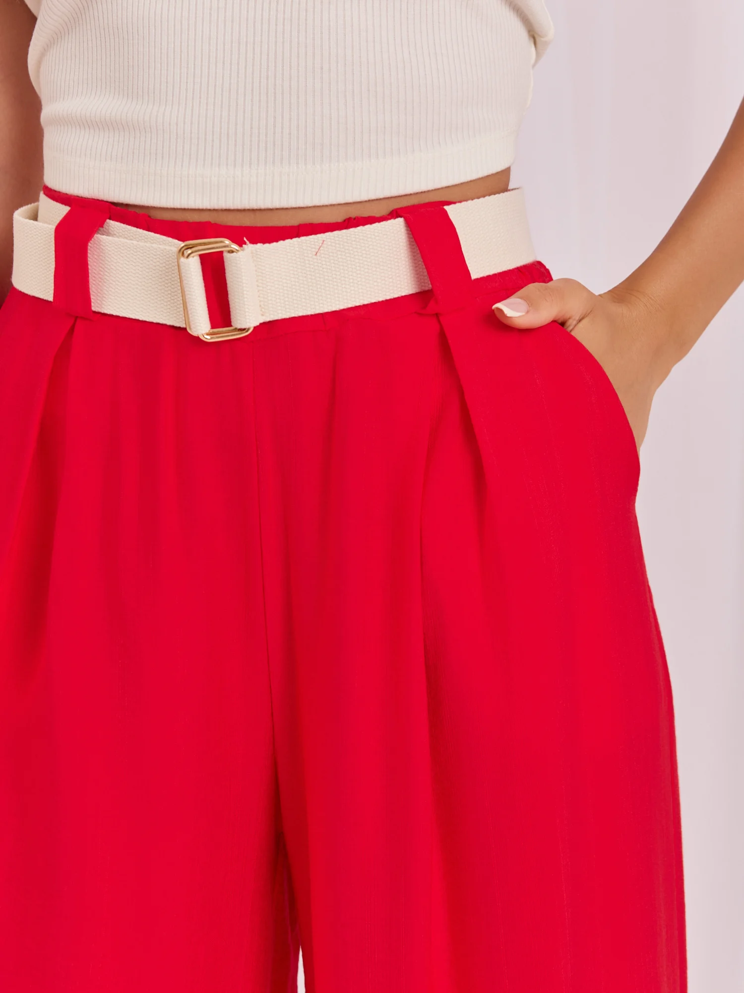 Pantaloni Dama Lunga, Larga, RUE PARIS, Rosu Eleganta Office - imagine 4
