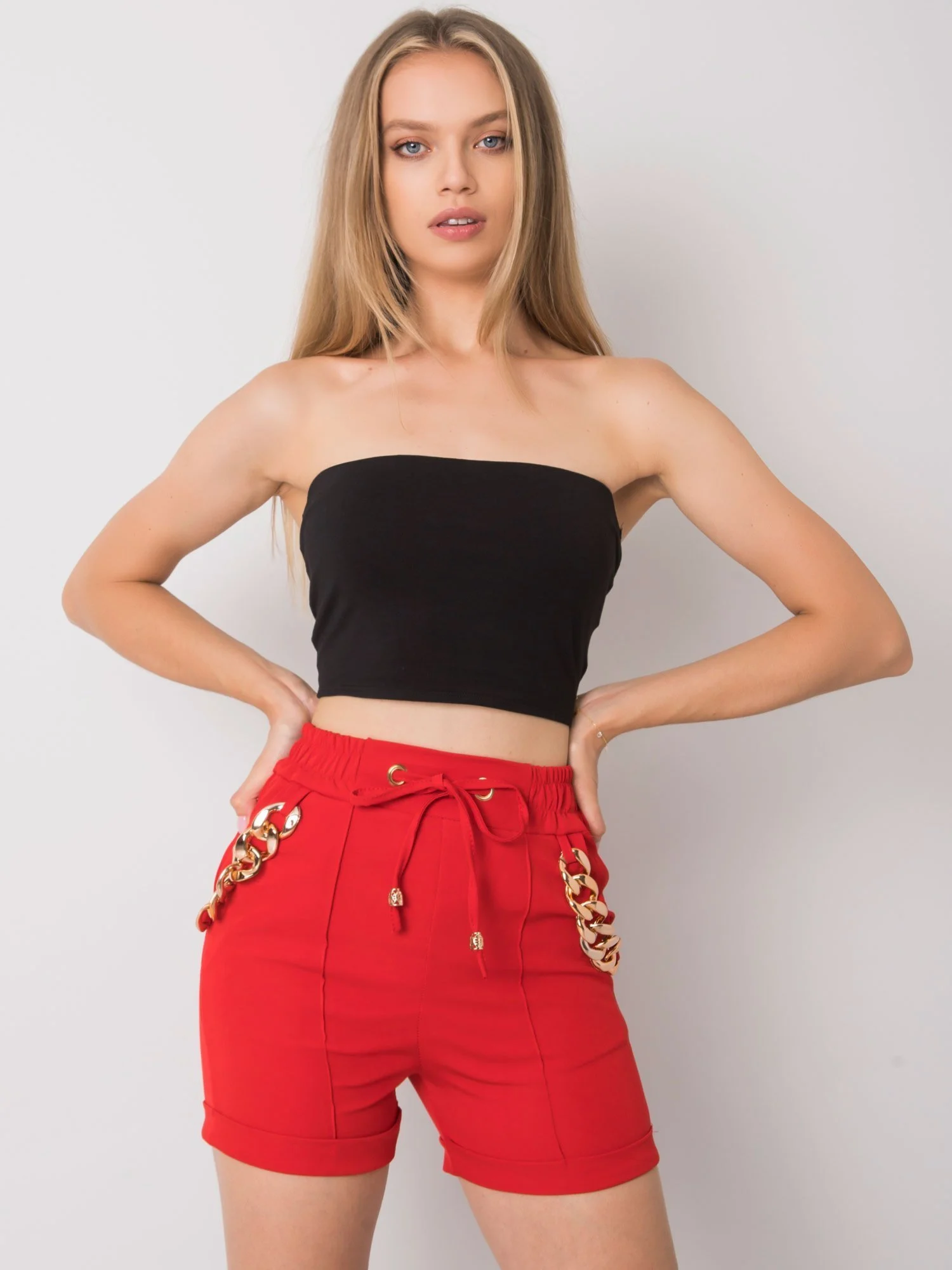 Pantaloni Scurti Dama Poliester, ITALY MODA, Rosu Casual Marimi Mari - imagine 2