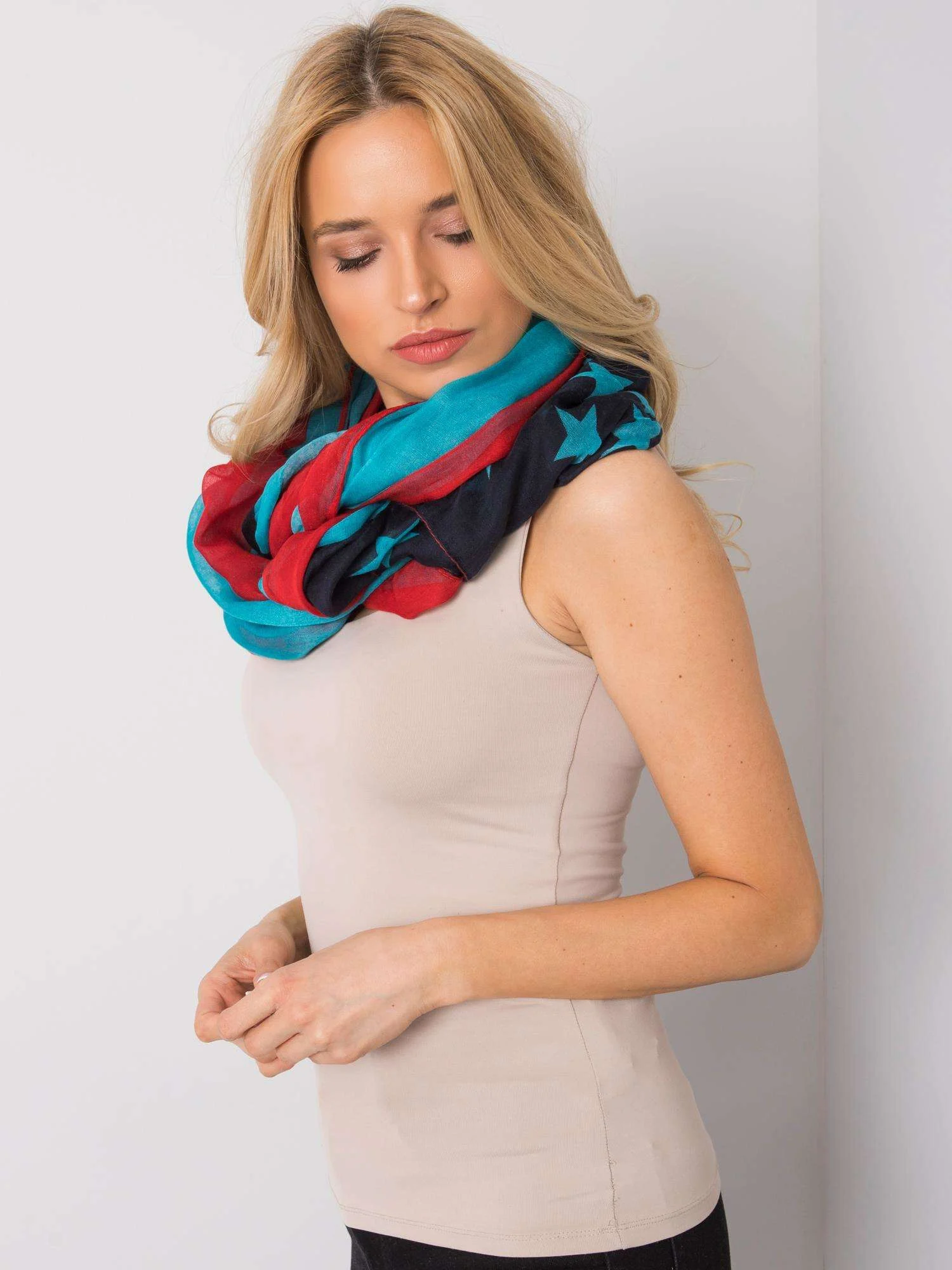 Bandana Dama Imprimat, Viscoza, Fashion Hunters, Rosu - imagine 3
