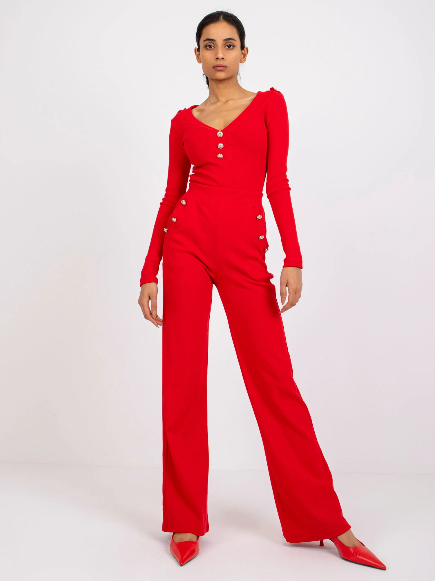 Compleu Dama Maneca lunga, Dungi, RUE PARIS, Rosu - imagine 3