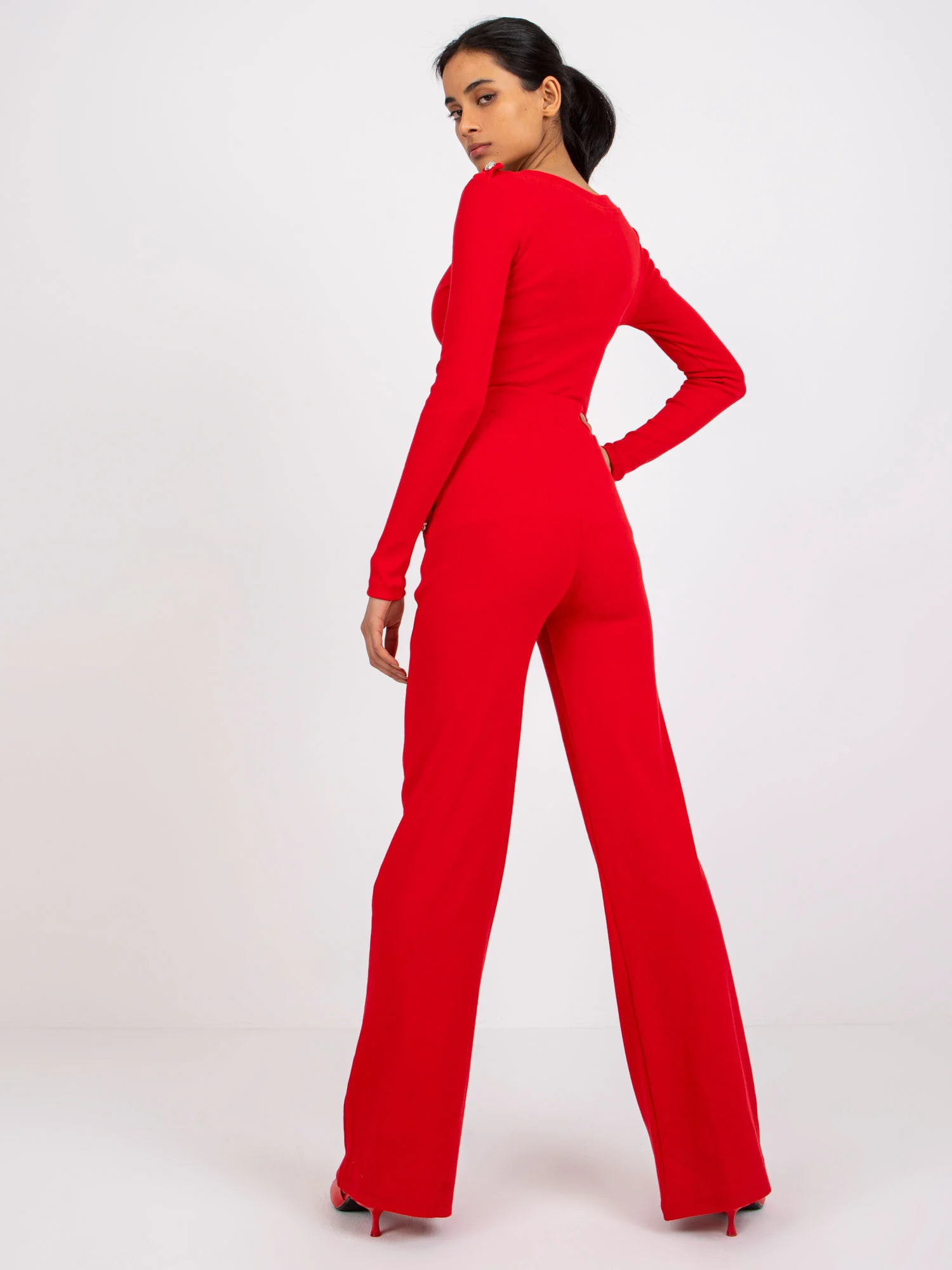Compleu Dama Maneca lunga, Dungi, RUE PARIS, Rosu - imagine 2