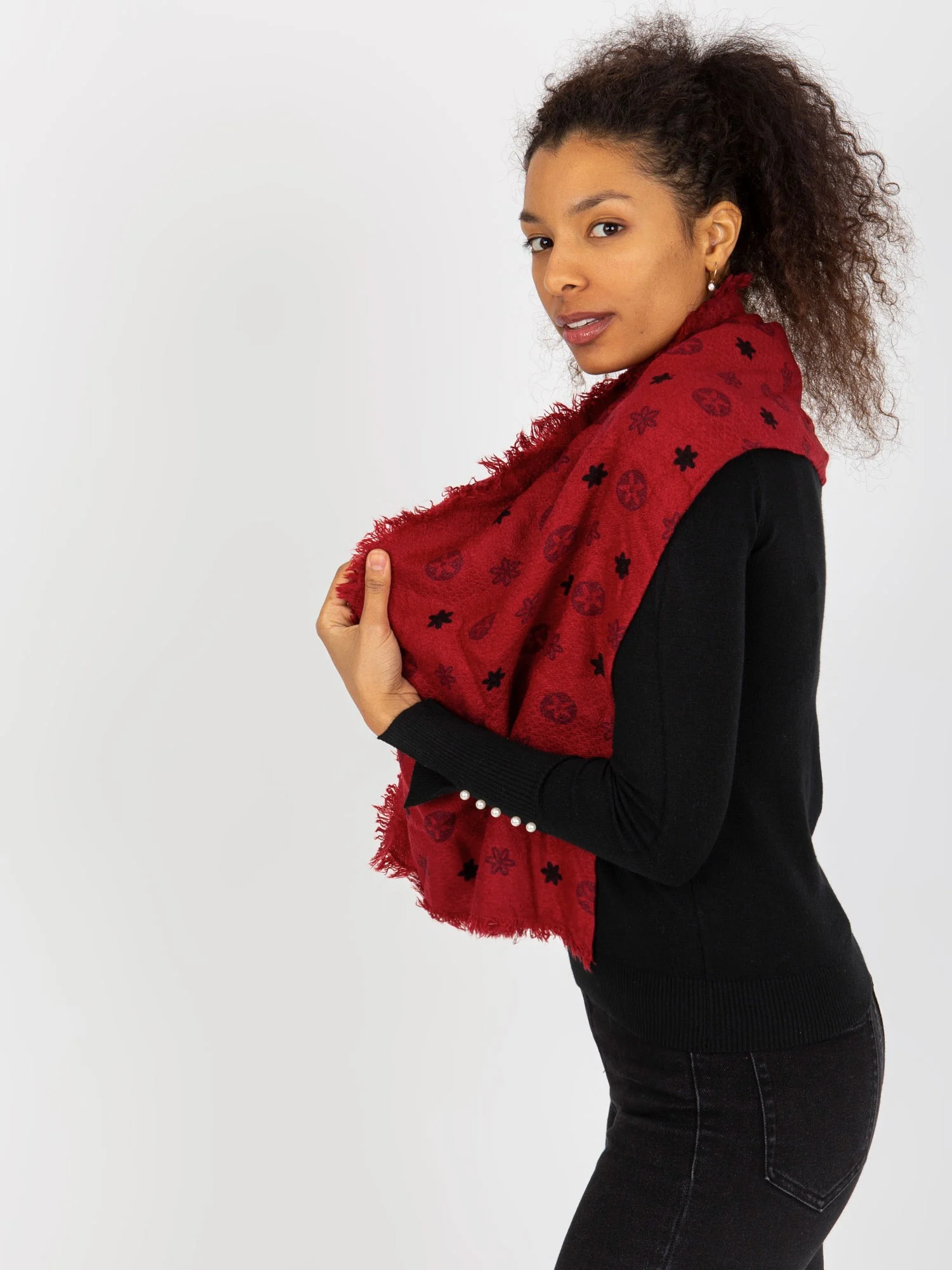 Bandana Dama Imprimat, Acril, Fashion Hunters, Rosu - imagine 5