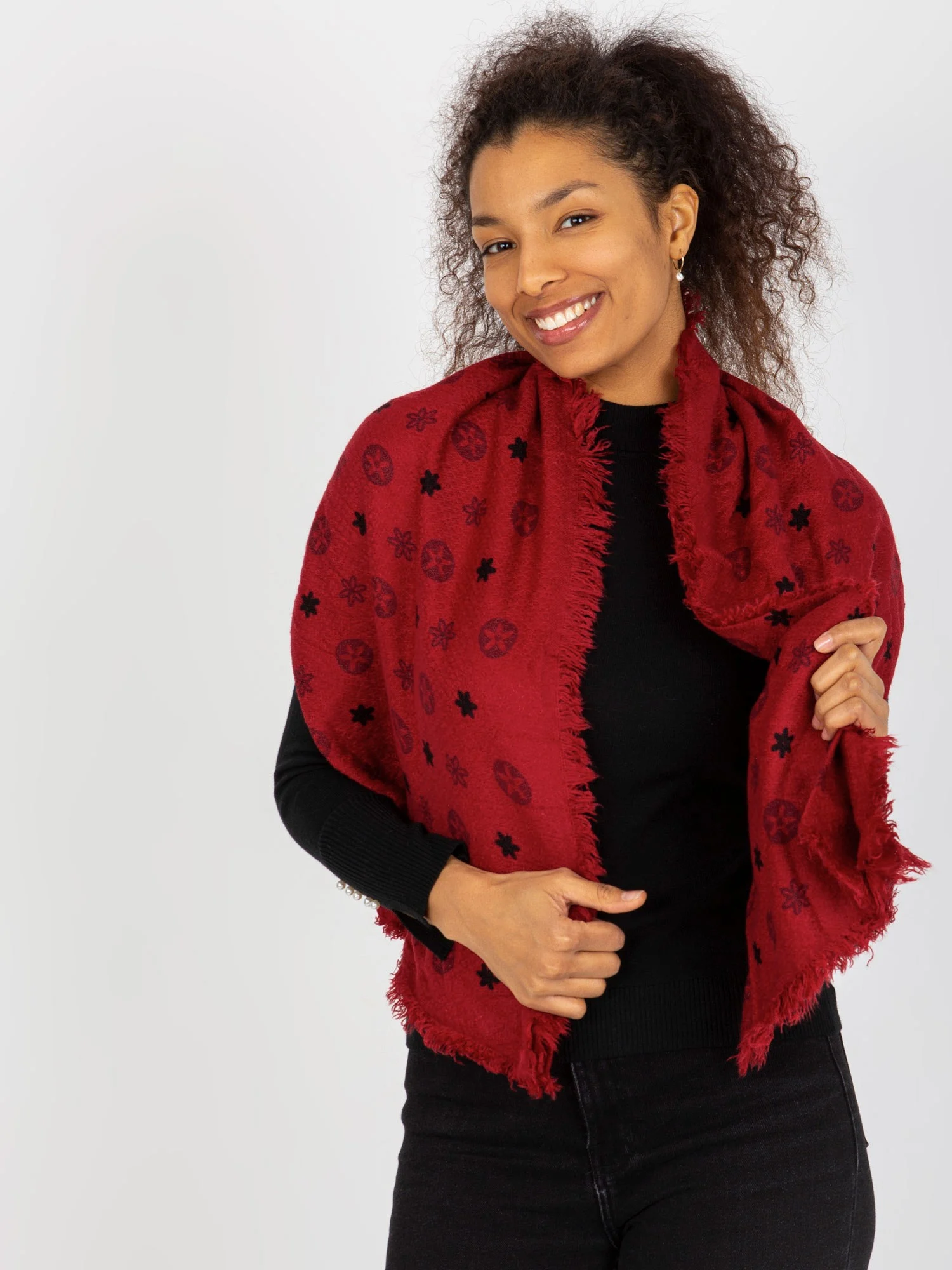Bandana Dama Imprimat, Acril, Fashion Hunters, Rosu - imagine 4