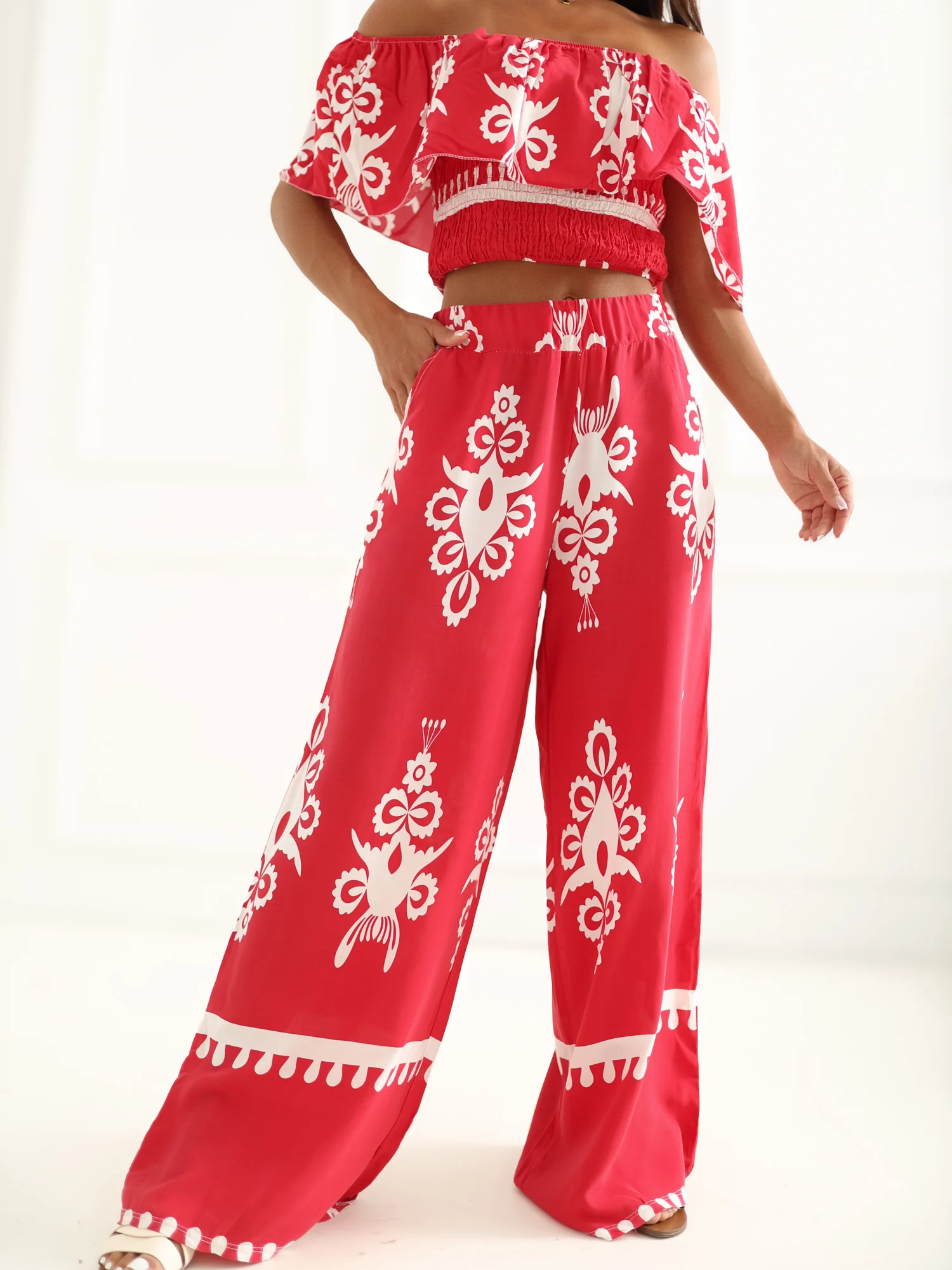 Compleu Dama Fara maneci, Boho, ITALY MODA, Rosu - imagine 3