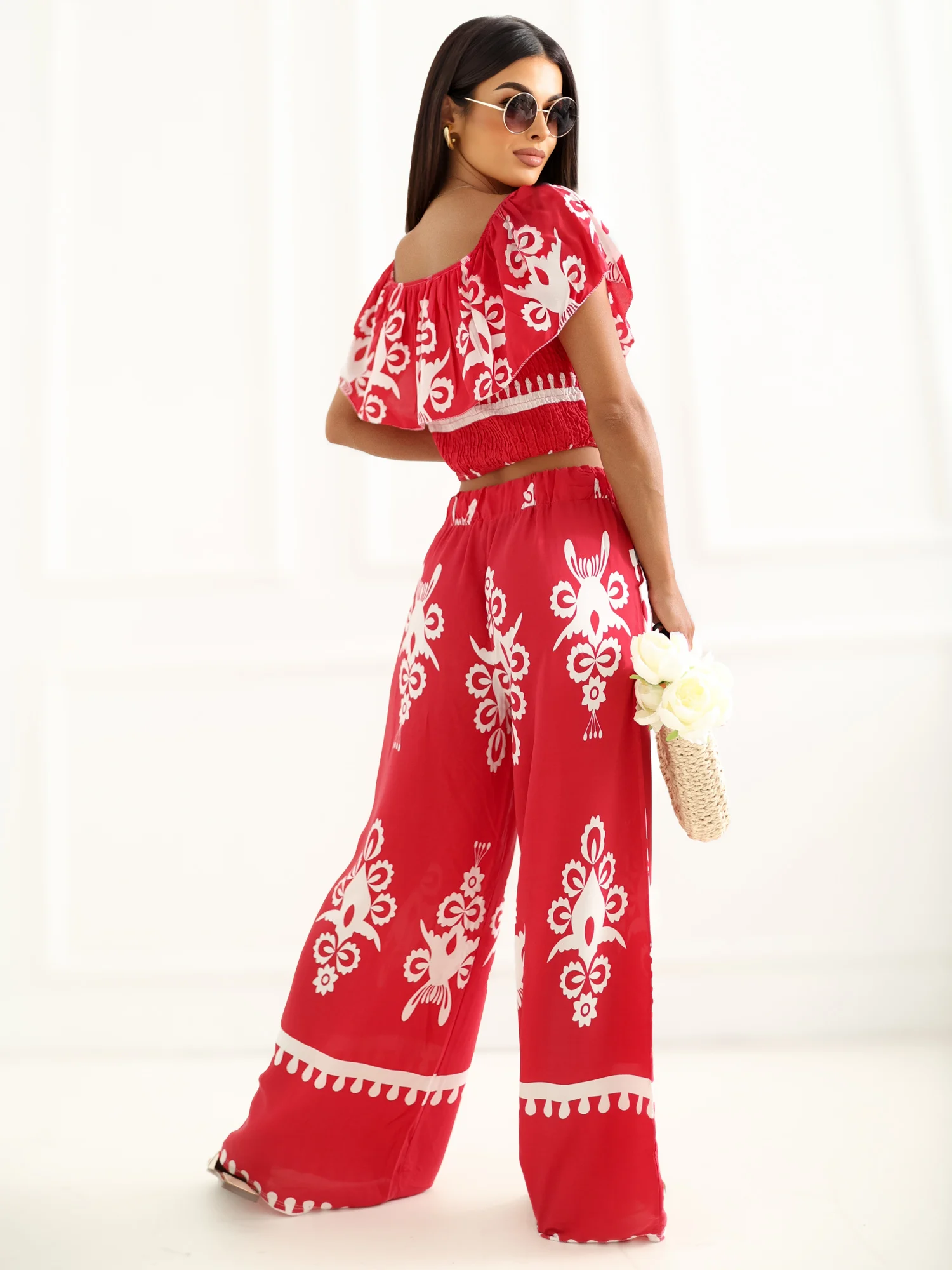 Compleu Dama Fara maneci, Boho, ITALY MODA, Rosu - imagine 4