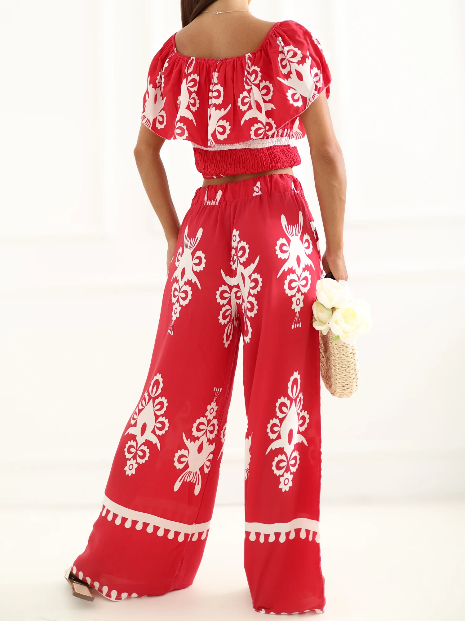Compleu Dama Fara maneci, Boho, ITALY MODA, Rosu - imagine 2