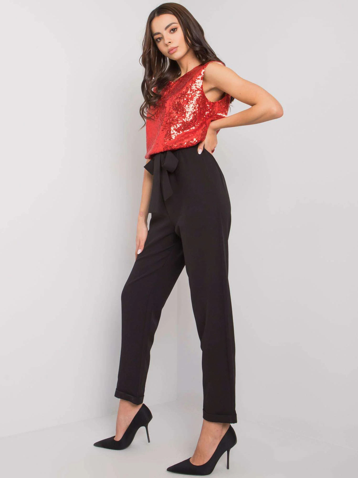 Salopeta Dama Fara maneci, Paiete, LAKERTA, Rosu Eleganta - imagine 3