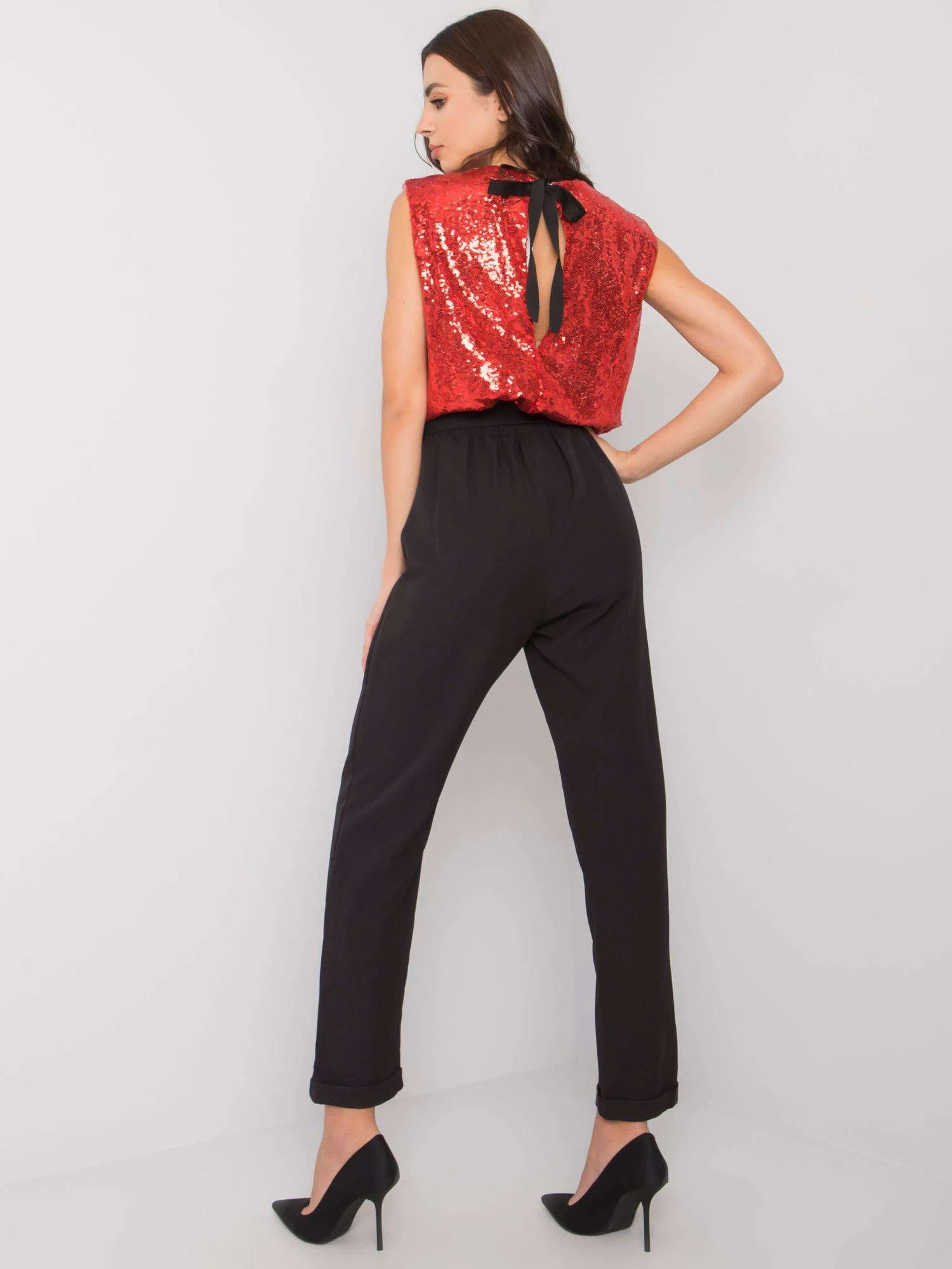 Salopeta Dama Fara maneci, Paiete, LAKERTA, Rosu Eleganta - imagine 4