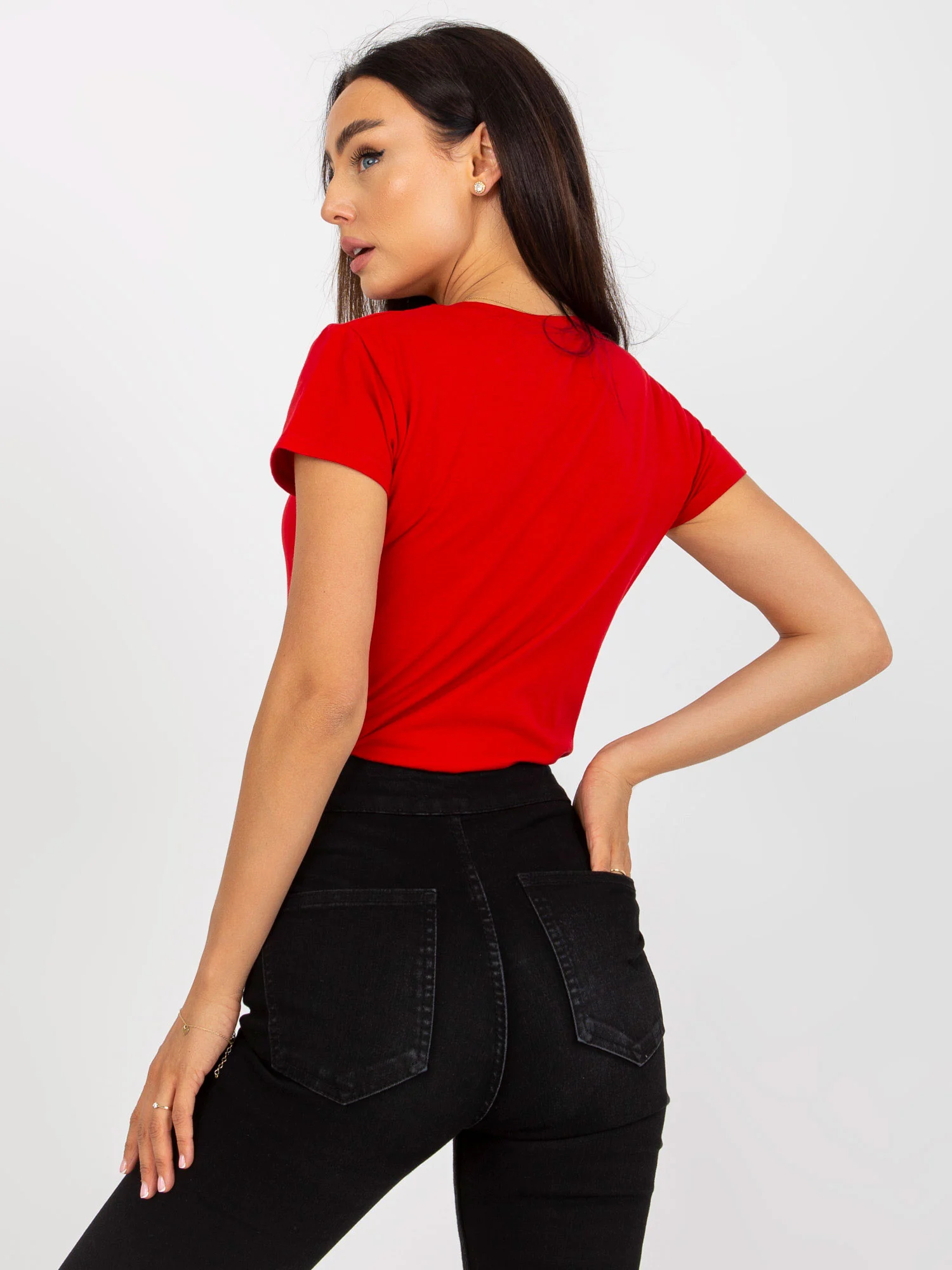 Tricou Dama Mini, Decolteu rotund, BASIC FEEL GOOD, Rosu Casual Marimi Mari - imagine 5
