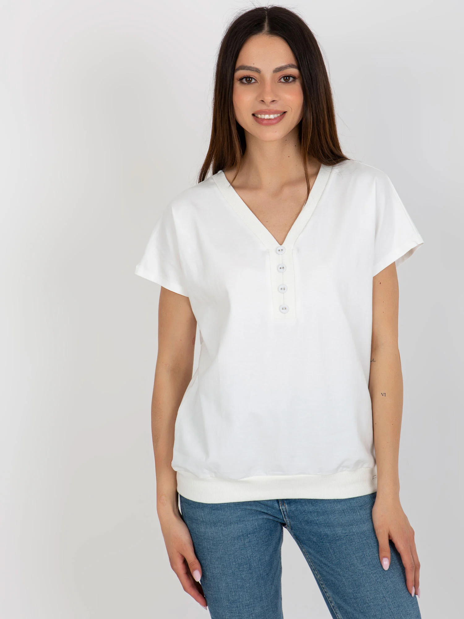 Bluza Dama Mini, Decolteu in V, RELEVANCE, Ecru Casual - imagine 4