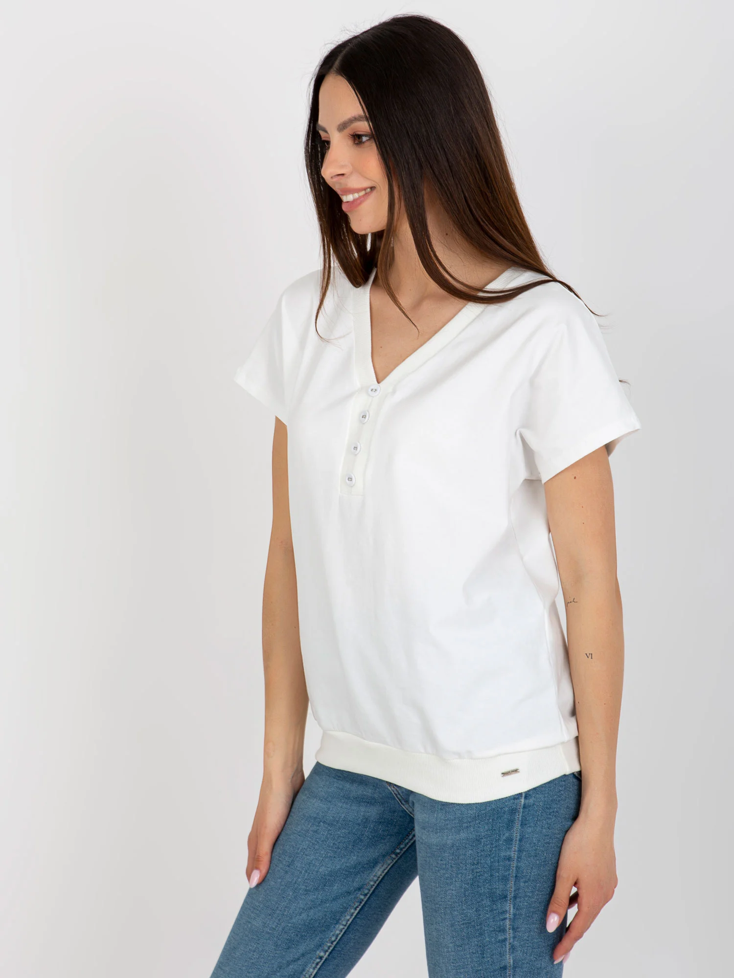 Bluza Dama Mini, Decolteu in V, RELEVANCE, Ecru Casual - imagine 2