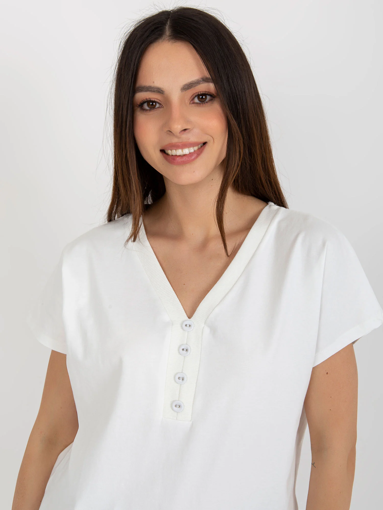 Bluza Dama Mini, Decolteu in V, RELEVANCE, Ecru Casual - imagine 5