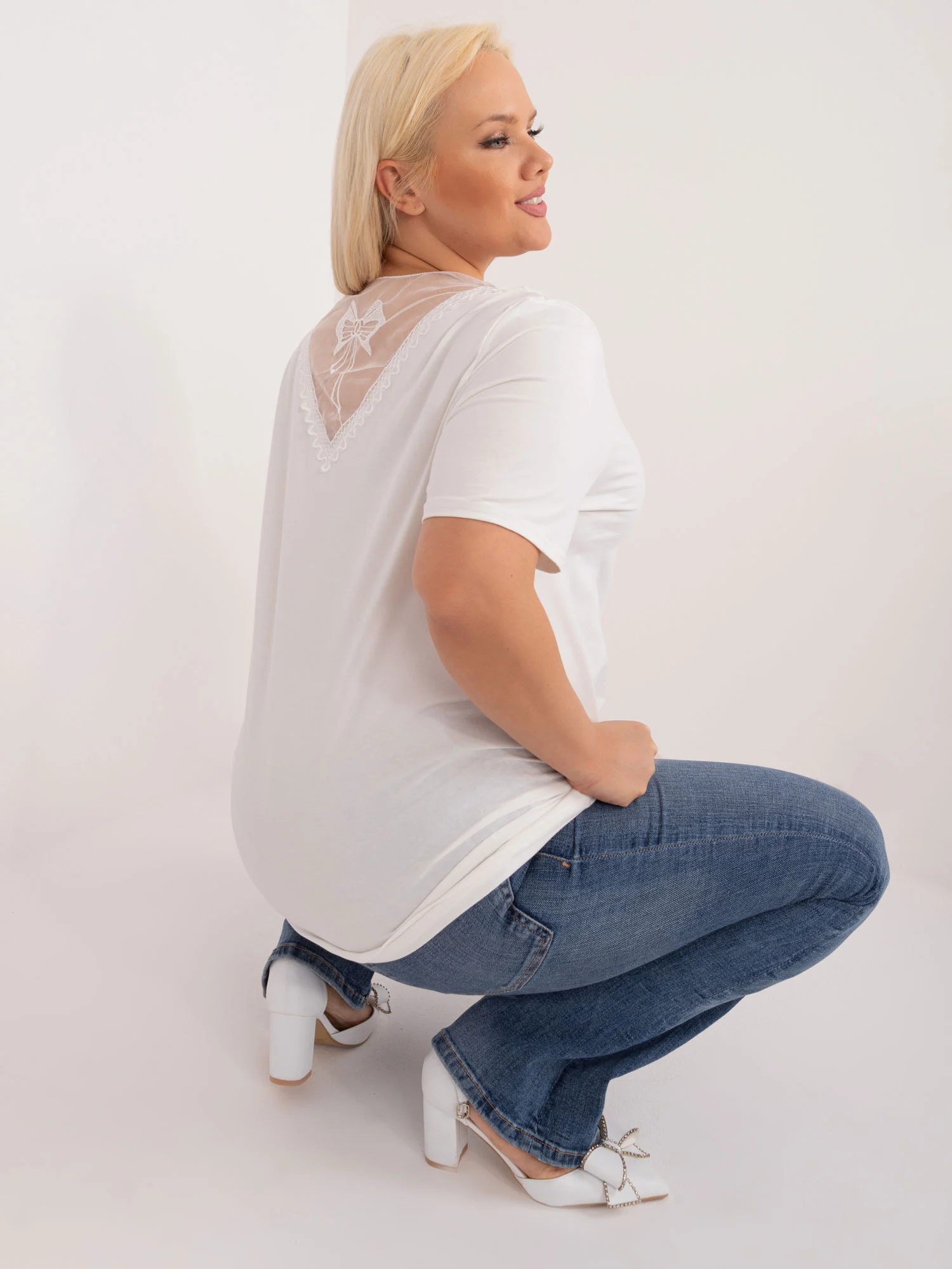 Bluza Dama Mini, Dantela, Ambitionfly, Ecru Eleganta Office Marimi Mari - imagine 4