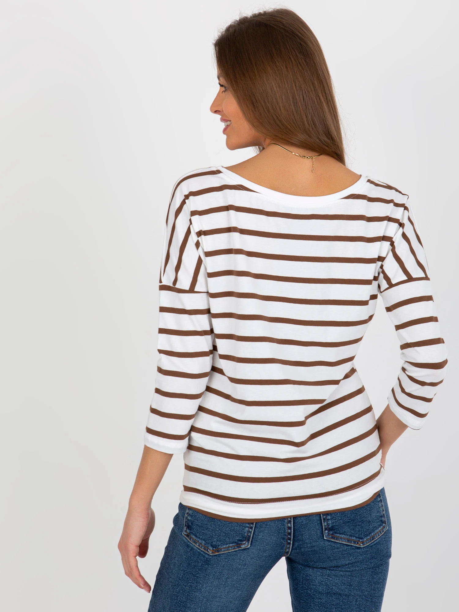 Bluza Dama Maneca 3/4, Dungi, BASIC FEEL GOOD, Ecru Casual - imagine 3