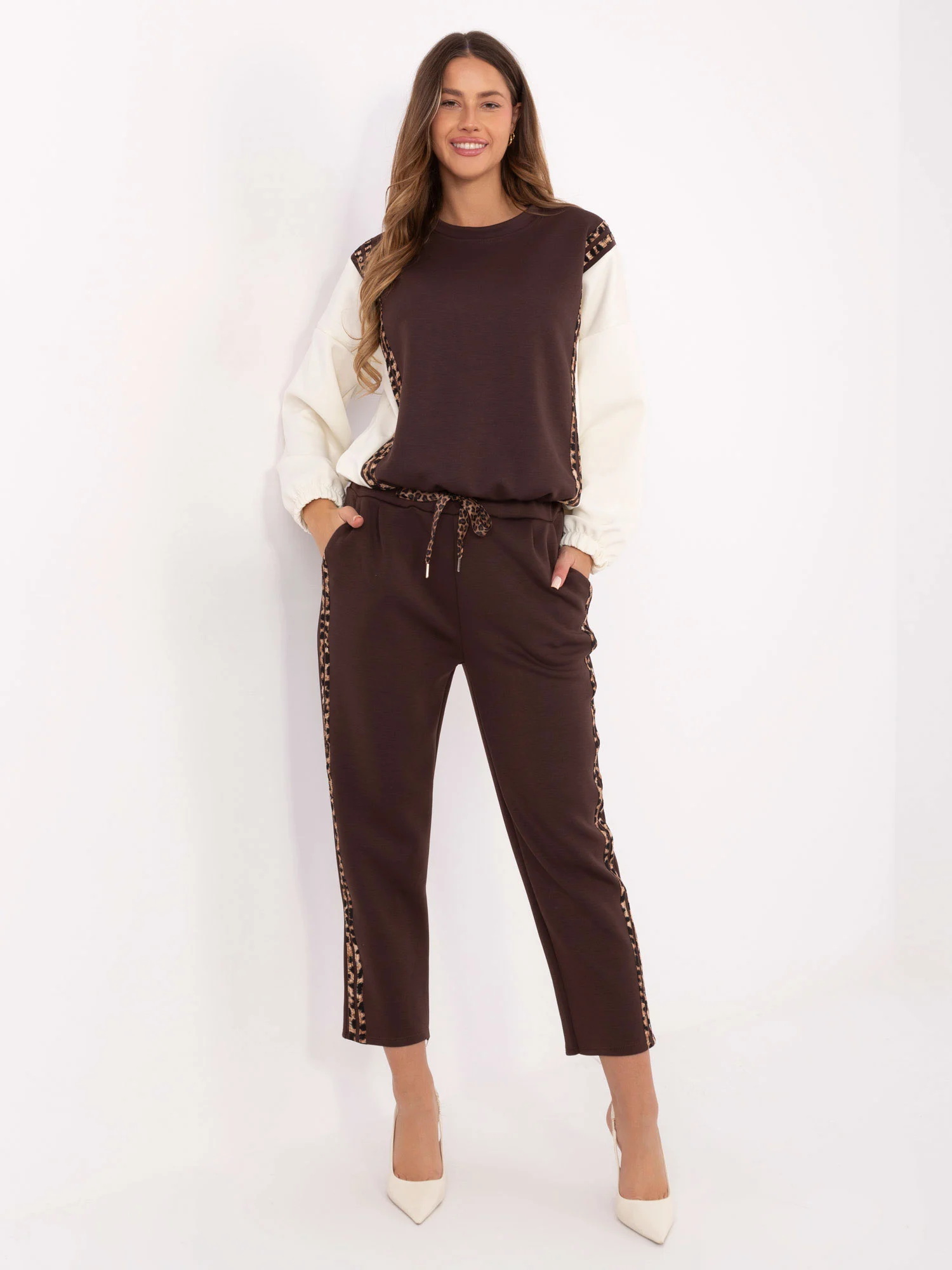 Compleu Dama Maneca lunga, Animal print, ITALY MODA, Maro Casual - imagine 3