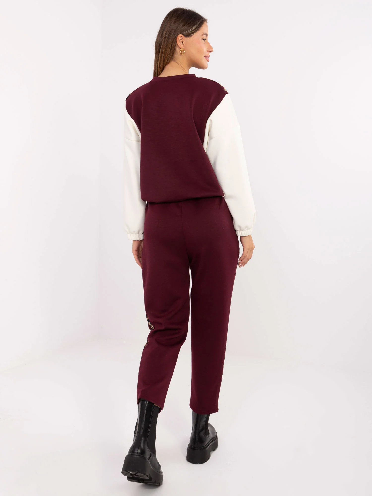 Compleu Dama Maneca lunga, Animal print, ITALY MODA, Bordo Casual - imagine 5