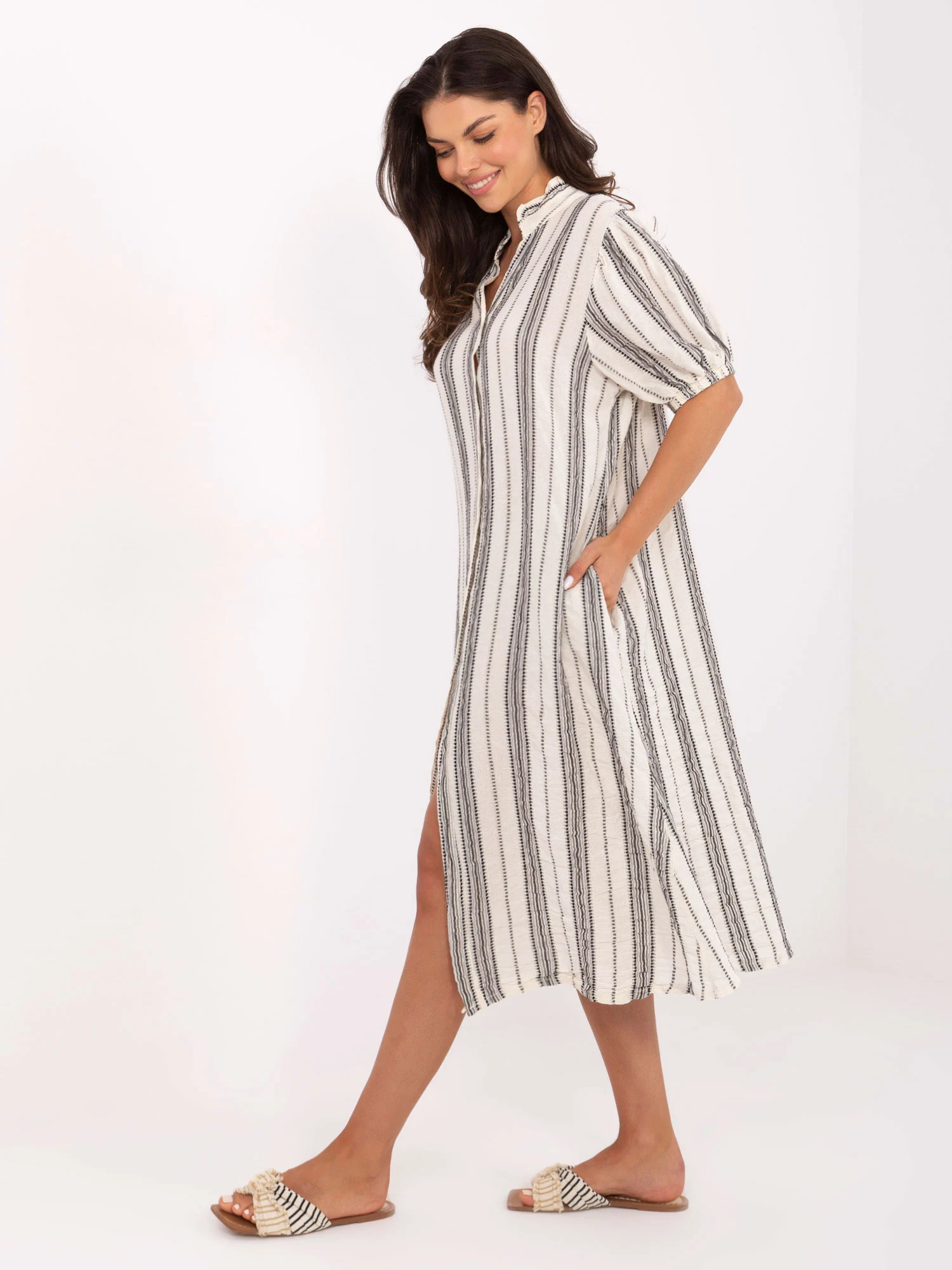 Rochie Dama Midi, Dungi, Och Bella, Negru de Vara - Image 2