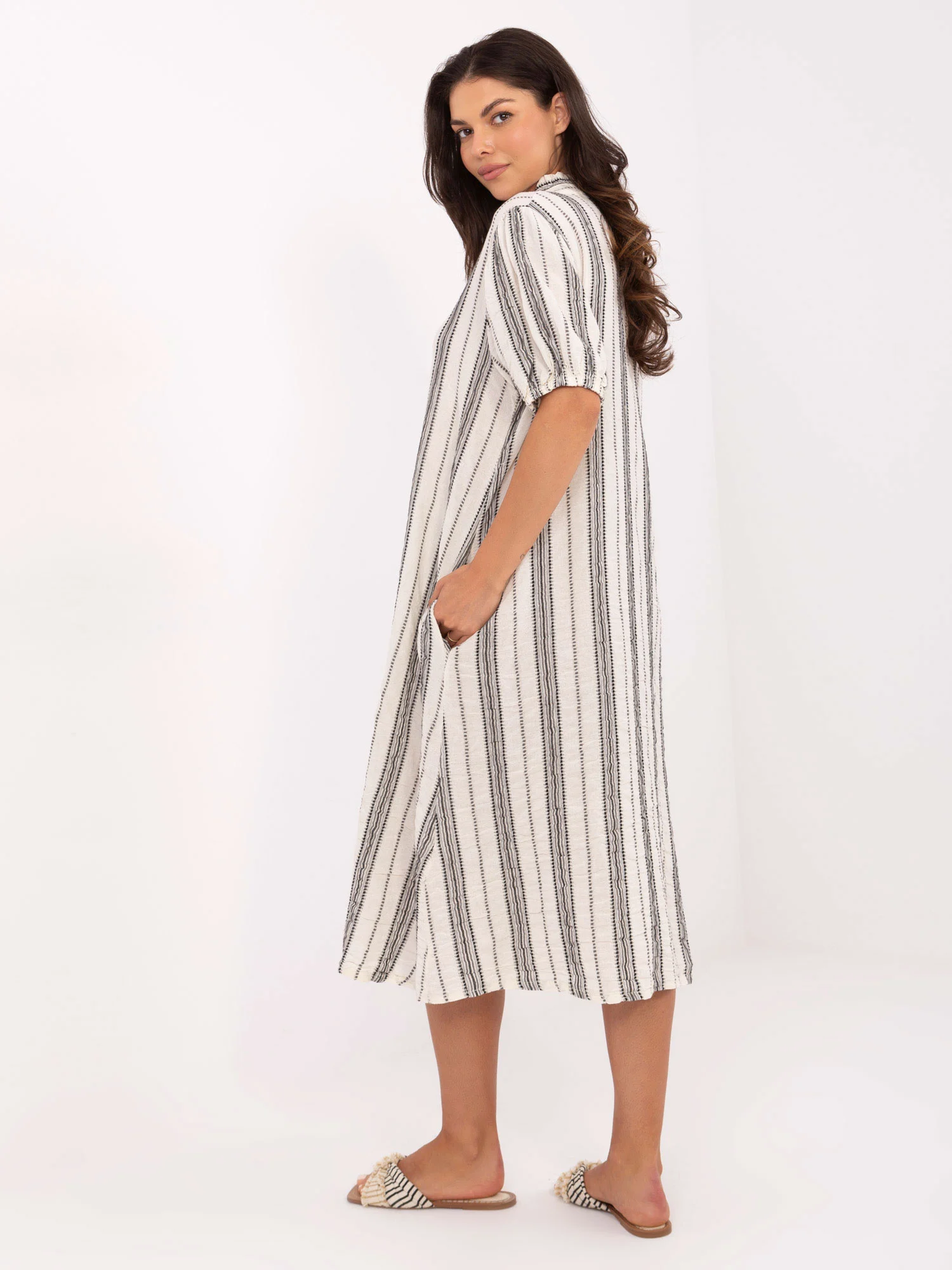 Rochie Dama Midi, Dungi, Och Bella, Negru de Vara - Image 5