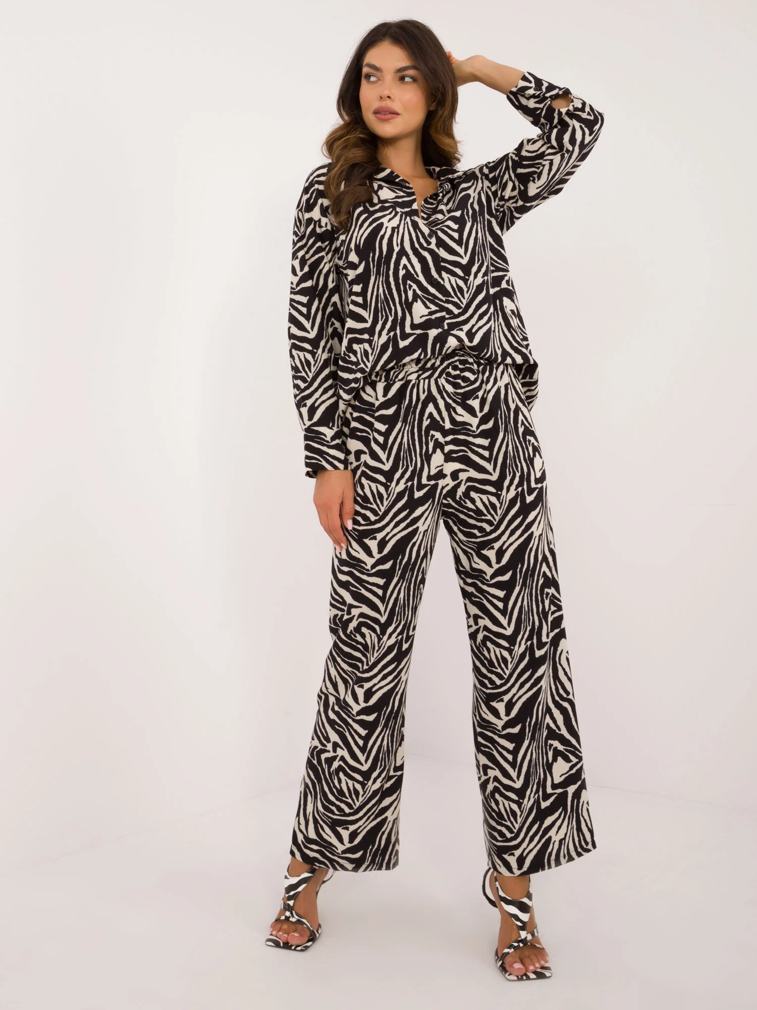 Compleu Dama Maneca lunga, Animal print, ITALY MODA, Ecru - imagine 3