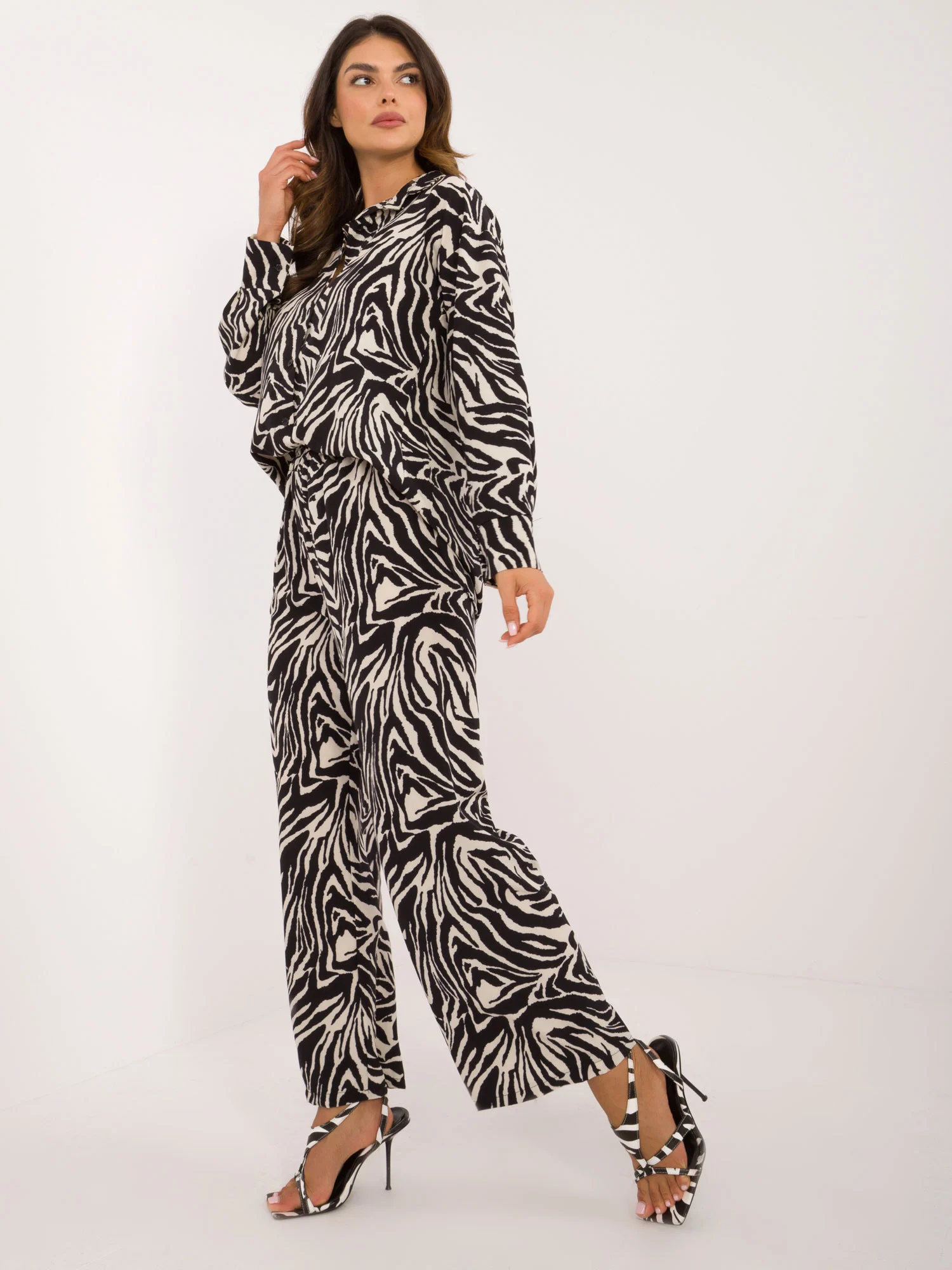 Compleu Dama Maneca lunga, Animal print, ITALY MODA, Ecru - imagine 5