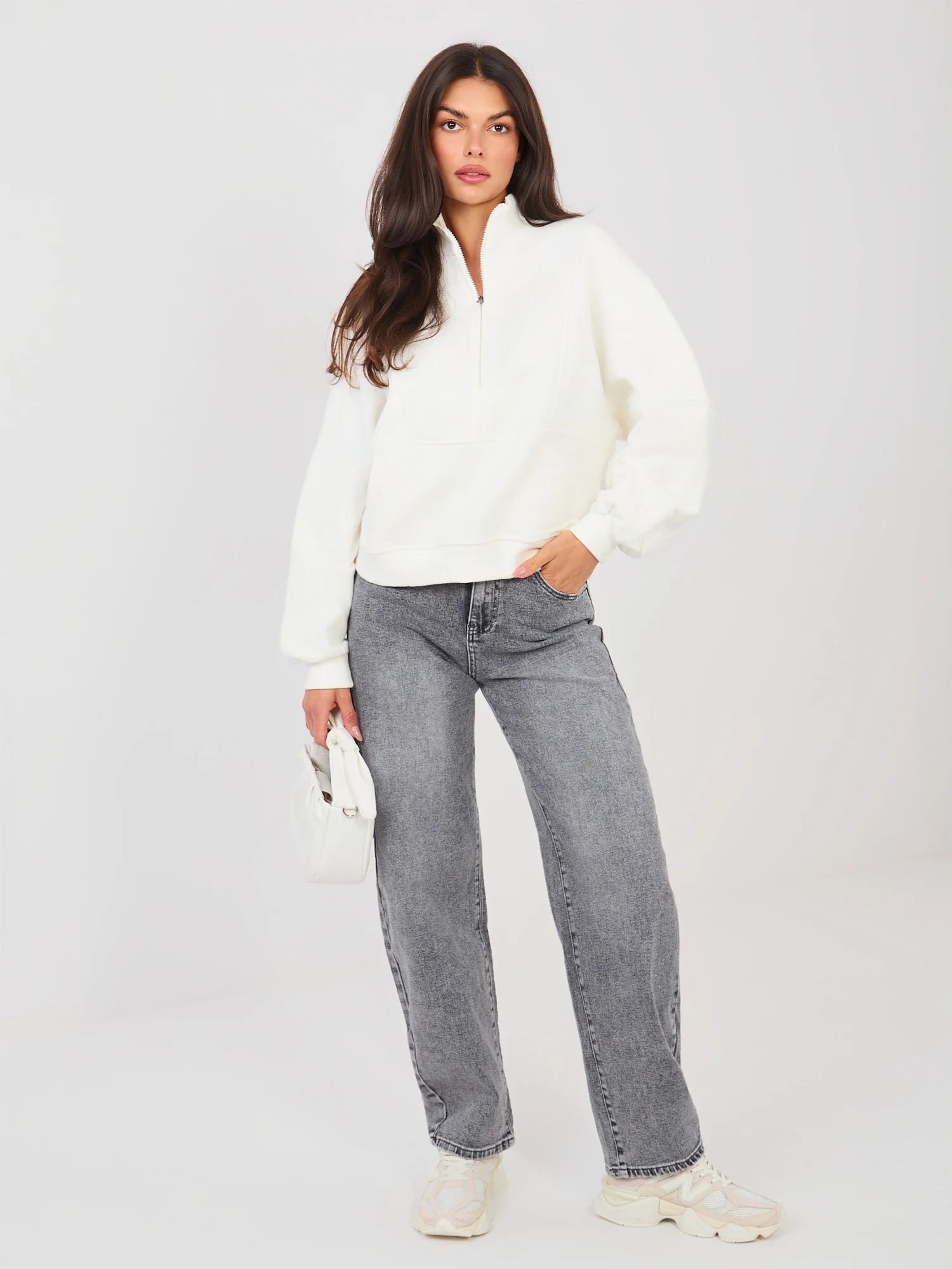 Hanorac Dama Maneca lunga, Decolteu guler tunica, NATURAL SIDE, Ecru Casual - imagine 5
