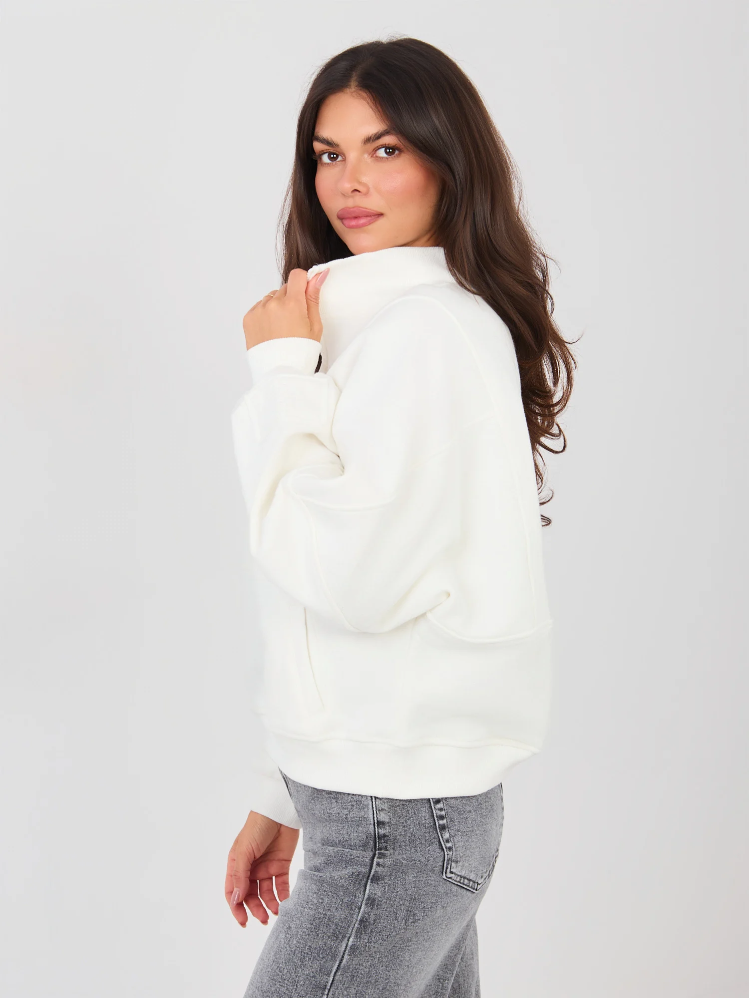 Hanorac Dama Maneca lunga, Decolteu guler tunica, NATURAL SIDE, Ecru Casual - imagine 4