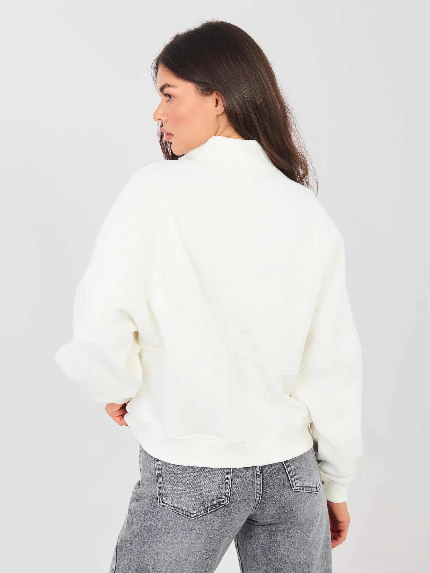Hanorac Dama Maneca lunga, Decolteu guler tunica, NATURAL SIDE, Ecru Casual - imagine 3