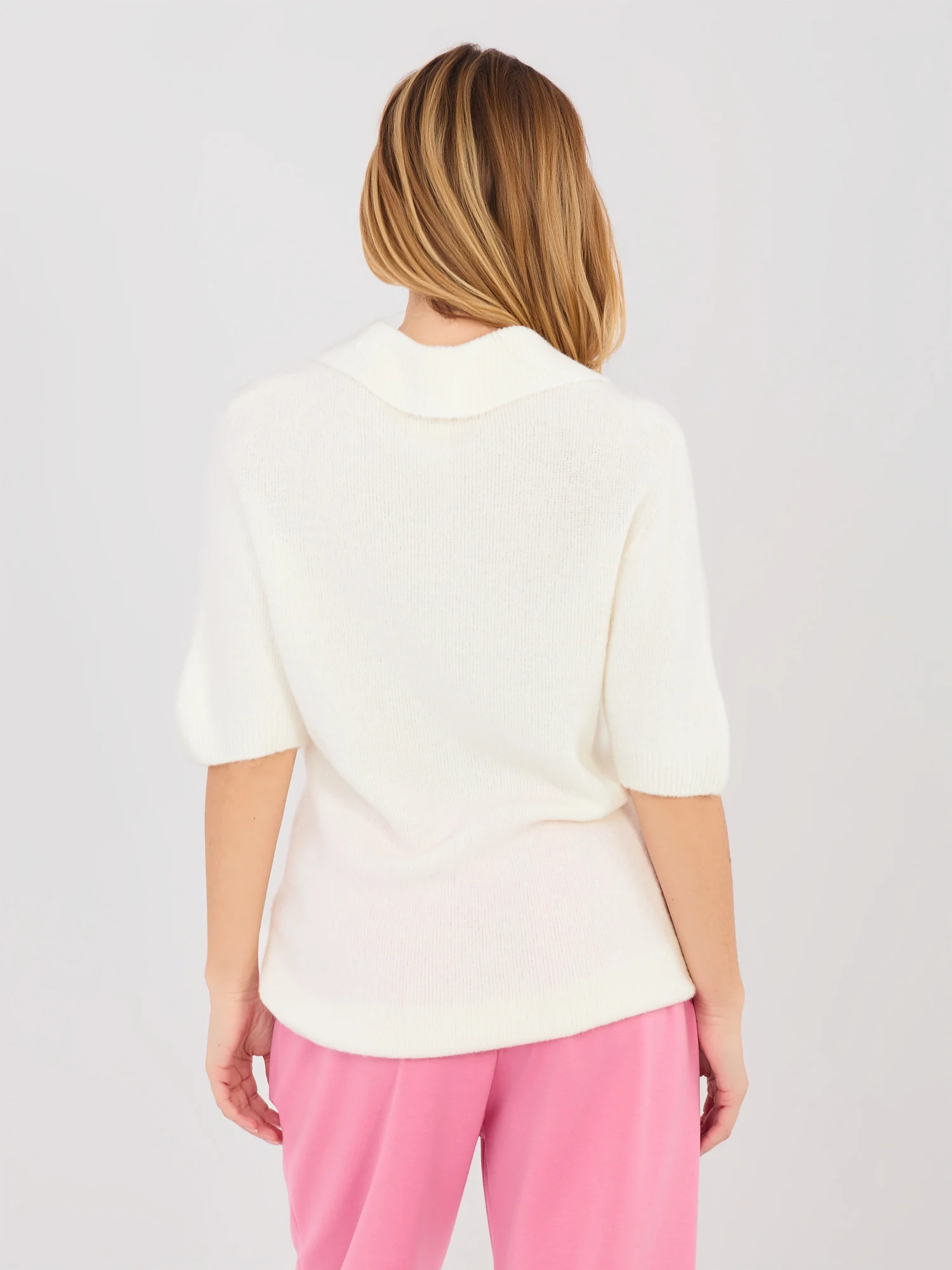 Pulover Dama Mini, Maneca scurta, ITALY MODA, Ecru Eleganta Office - Image 3