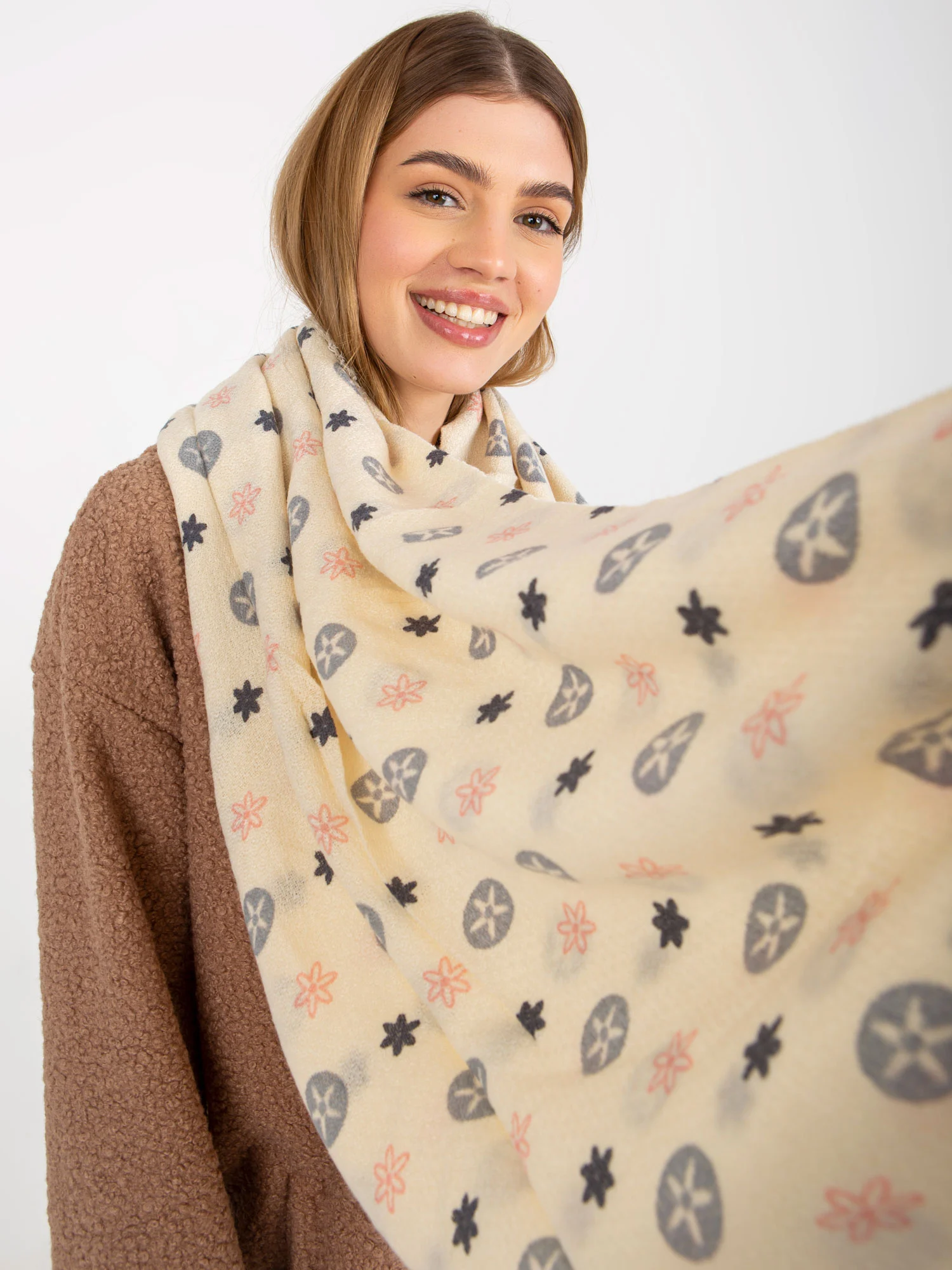 Bandana Dama Imprimat, Acril, Fashion Hunters, Bej - imagine 3