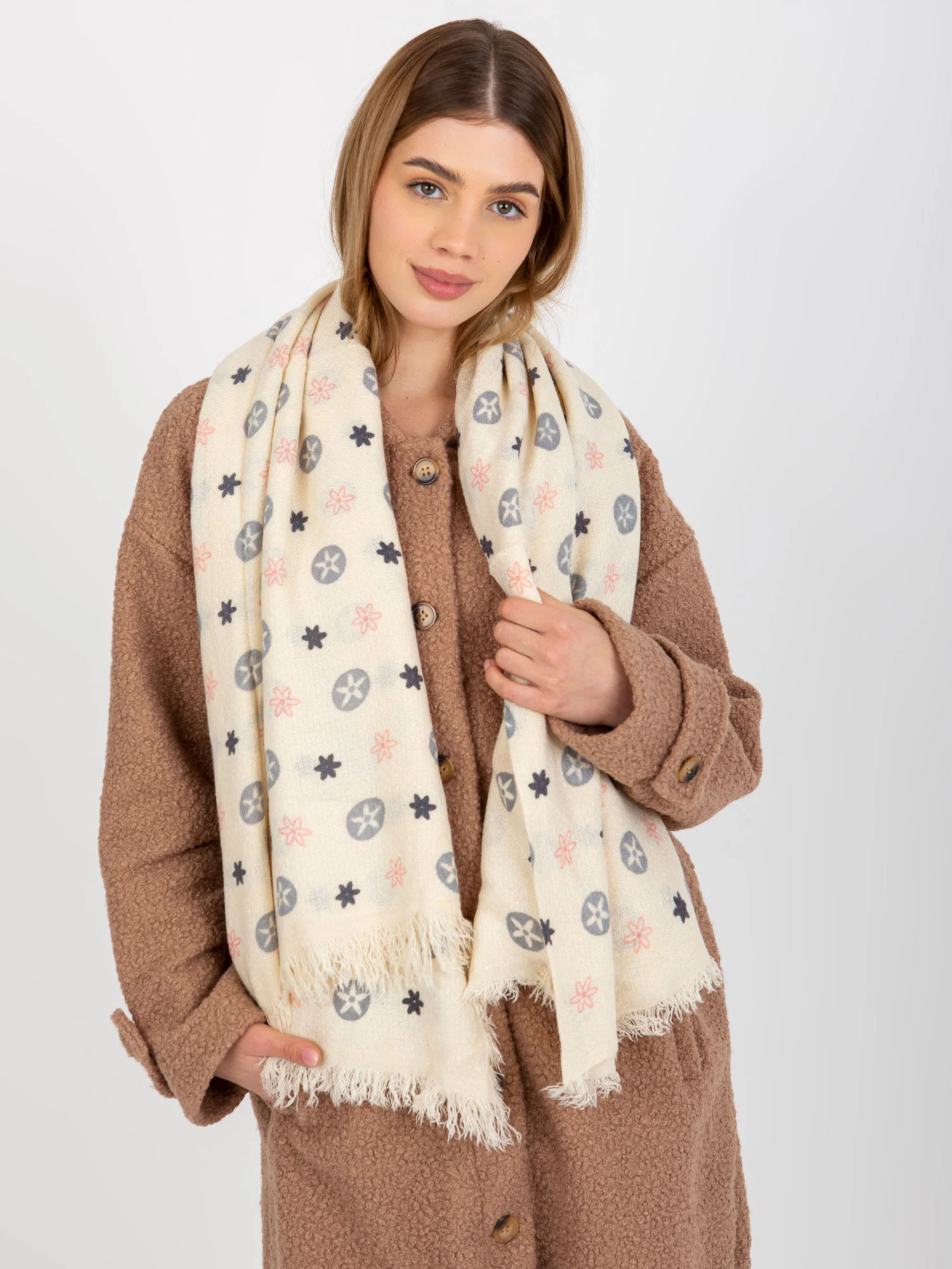 Bandana Dama Imprimat, Acril, Fashion Hunters, Bej - imagine 2