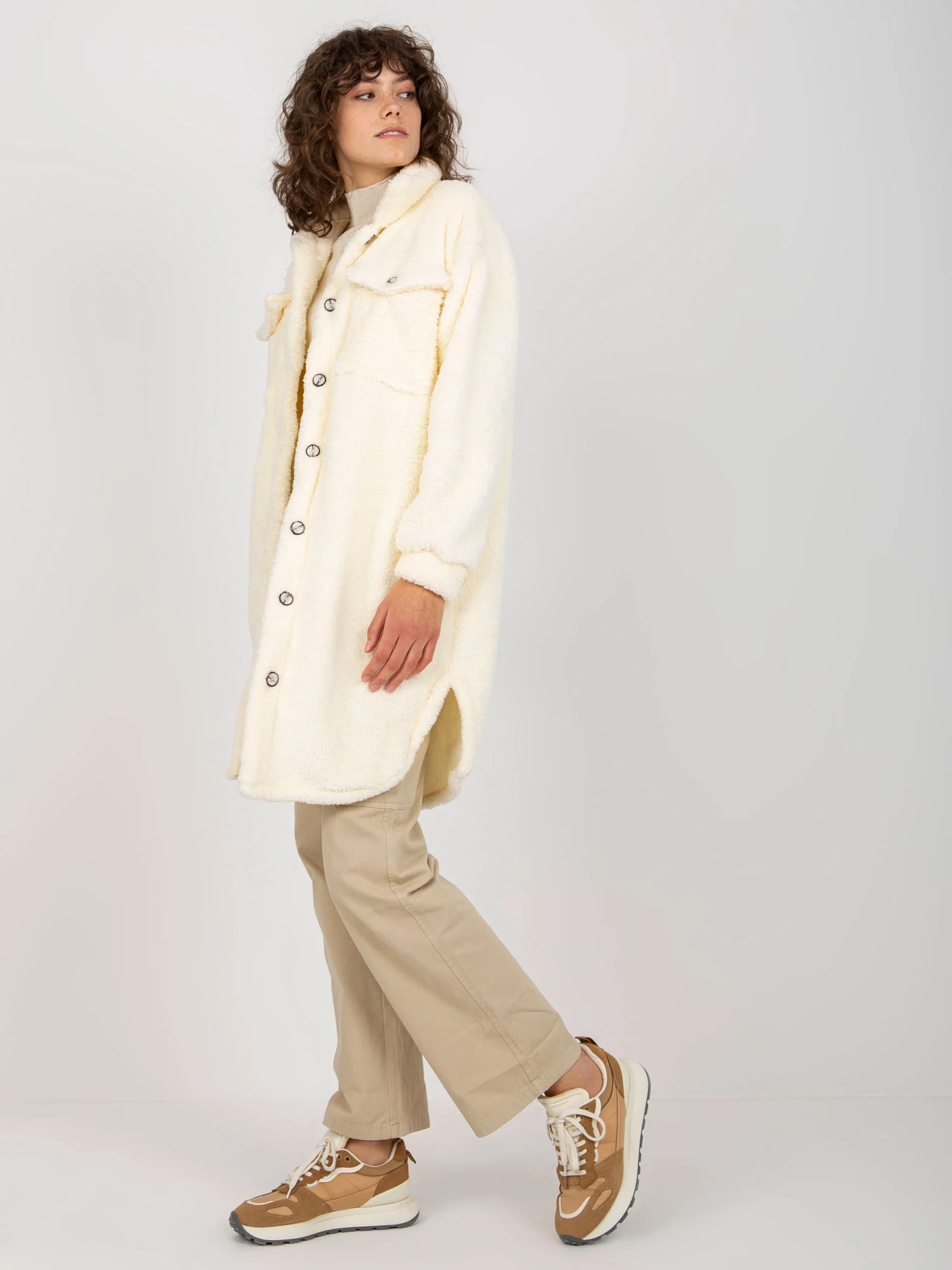 Camasa Dama Lunga, Guler inalt, RUE PARIS, Ecru Casual - imagine 6