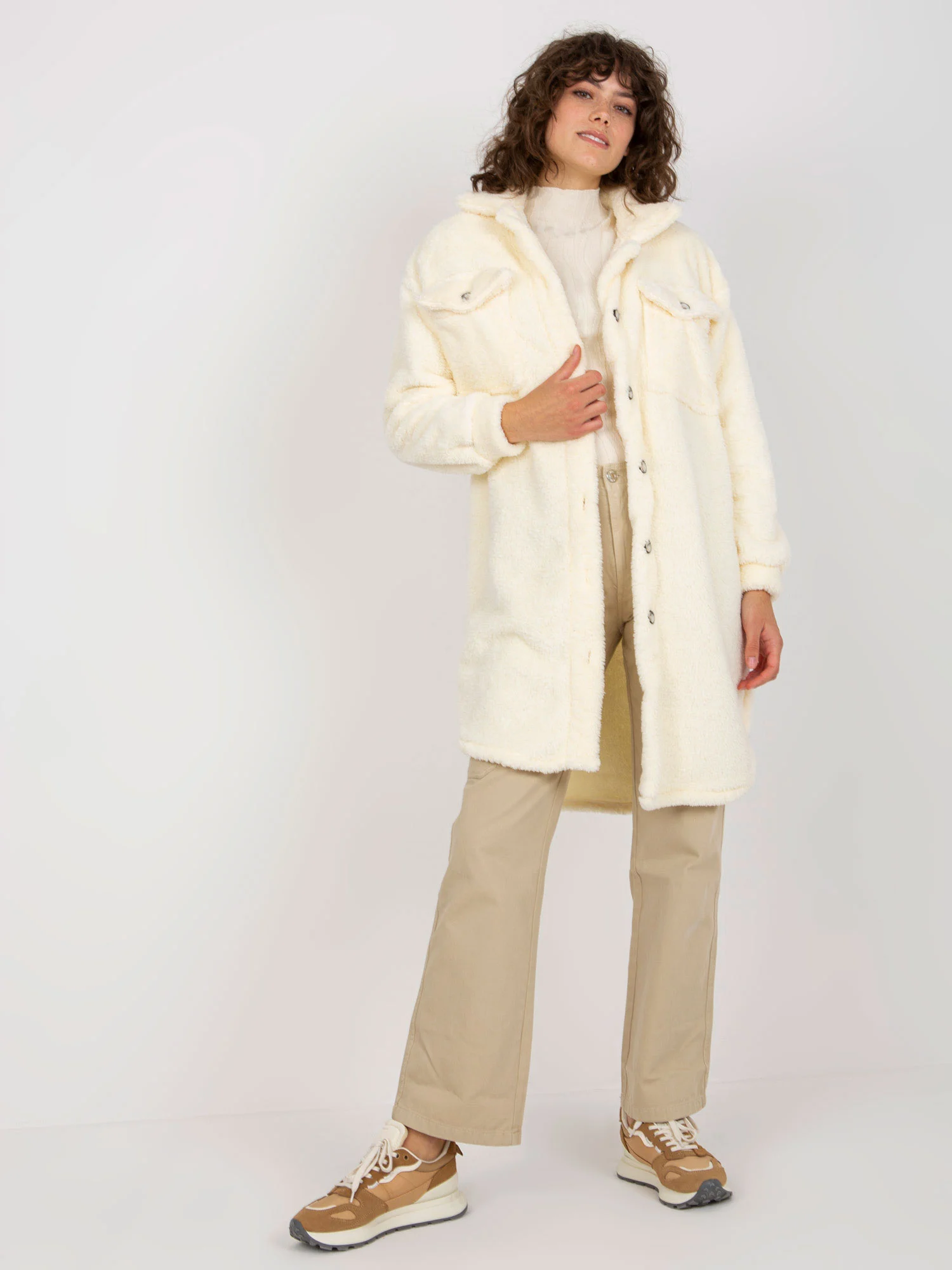 Camasa Dama Lunga, Guler inalt, RUE PARIS, Ecru Casual - imagine 4