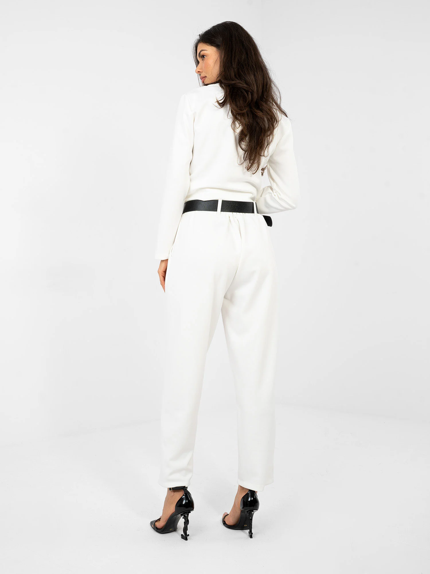 Pantaloni Dama Elegant, Guler inalt, ITALY MODA, Ecru Eleganta Office - imagine 2