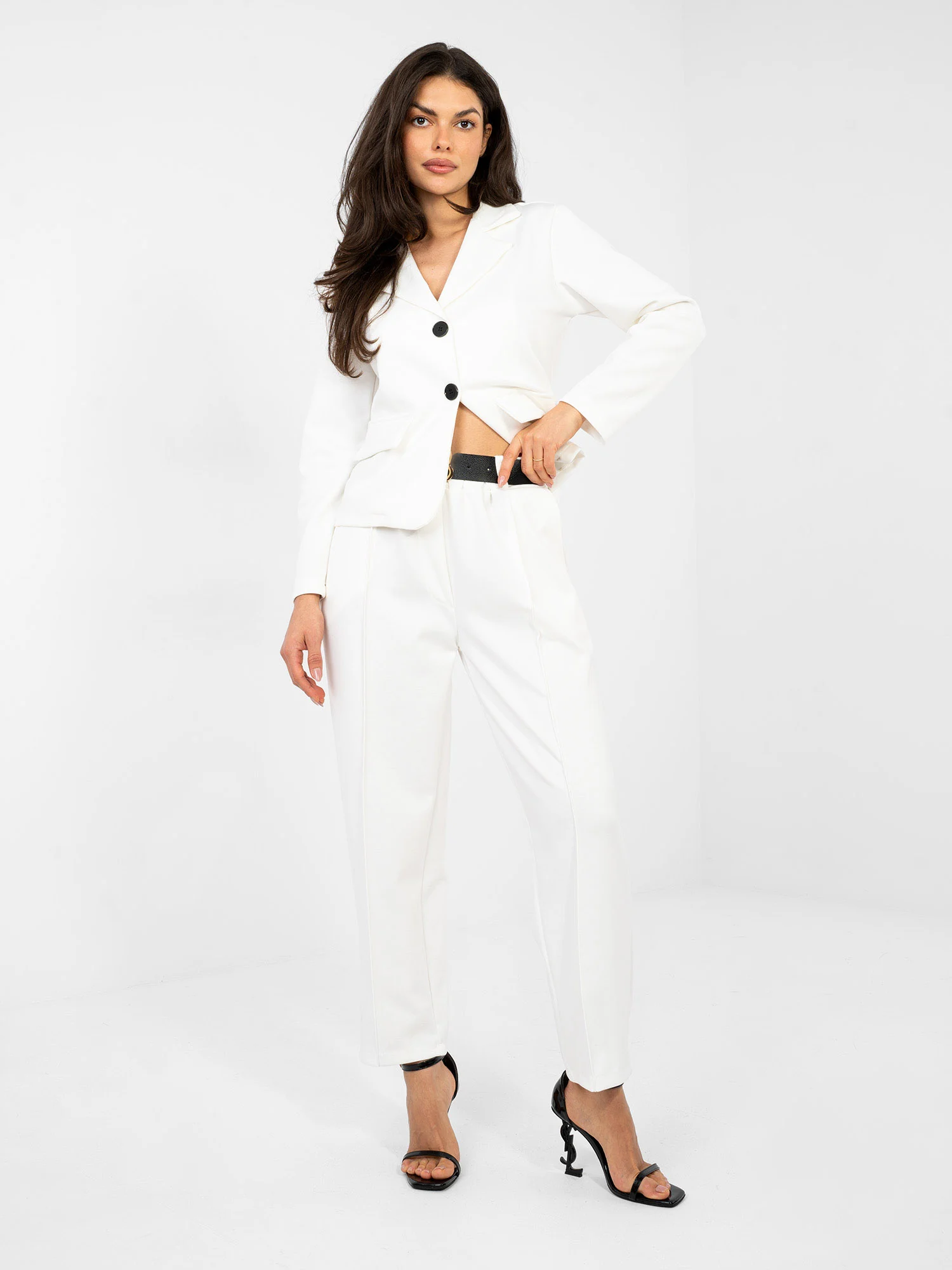Pantaloni Dama Elegant, Guler inalt, ITALY MODA, Ecru Eleganta Office - imagine 4