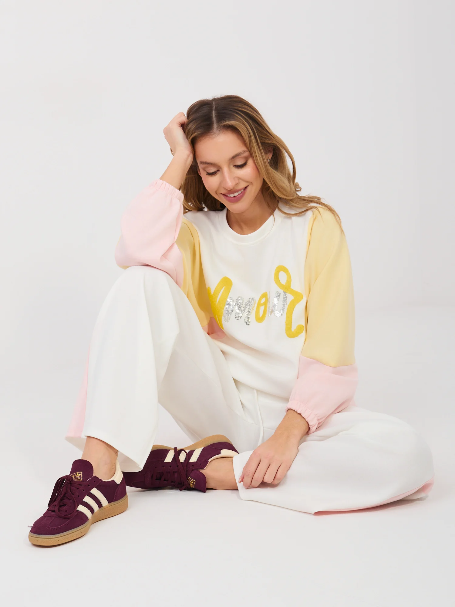 Compleu Dama Maneca lunga, Paiete, RUE PARIS, Ecru Casual - imagine 6
