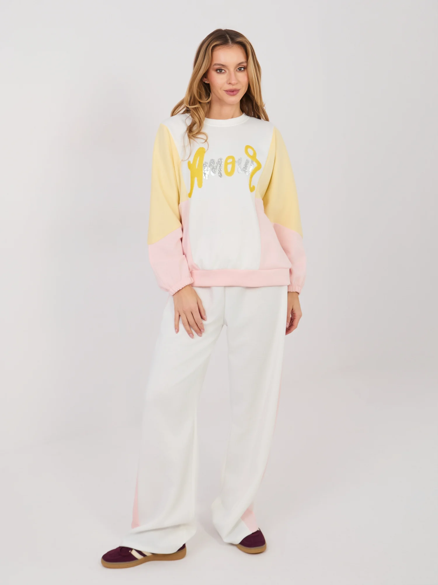 Compleu Dama Maneca lunga, Paiete, RUE PARIS, Ecru Casual - imagine 2