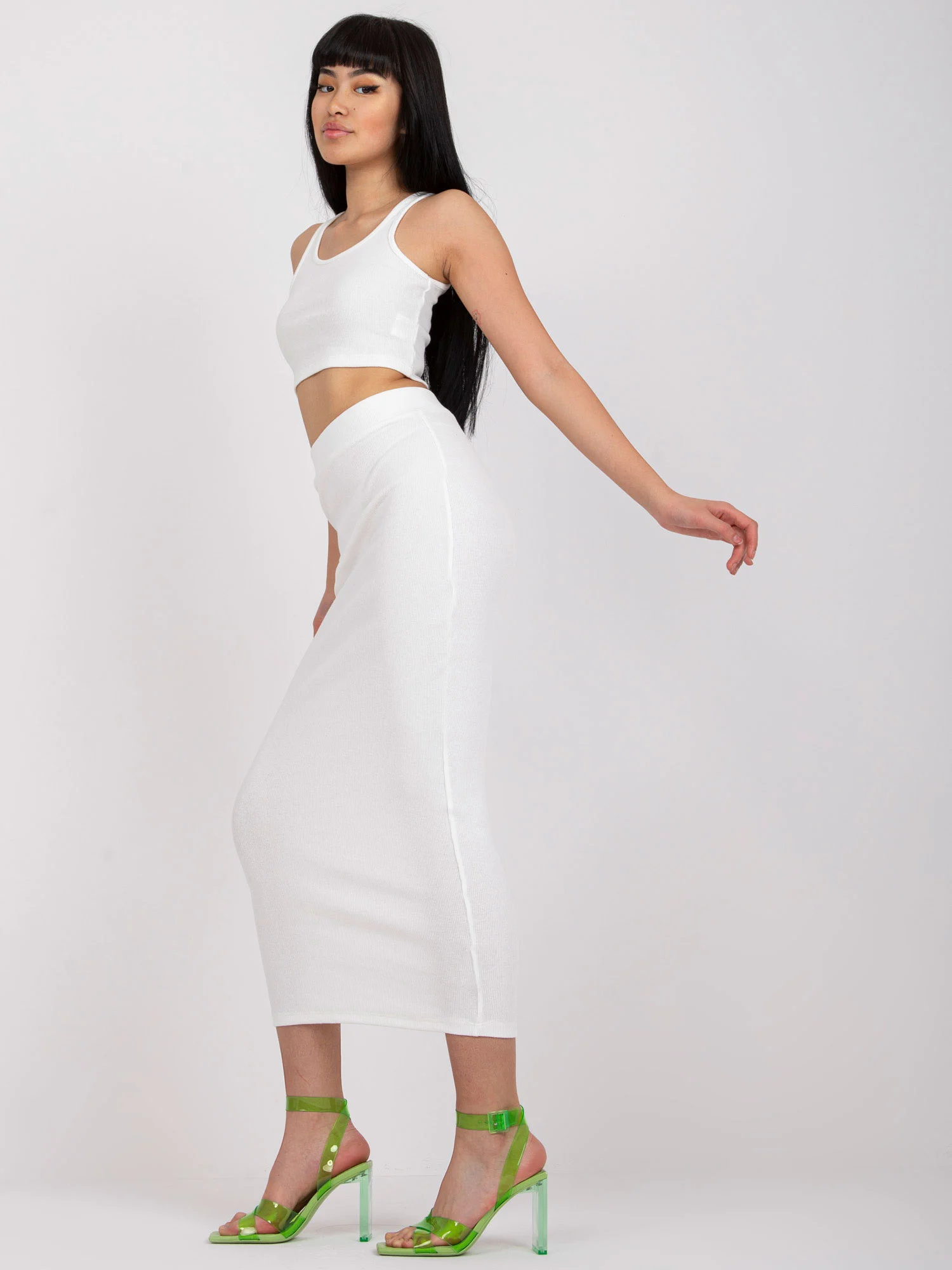Compleu Dama Midi, Dungi, RUE PARIS, Ecru Casual - imagine 5