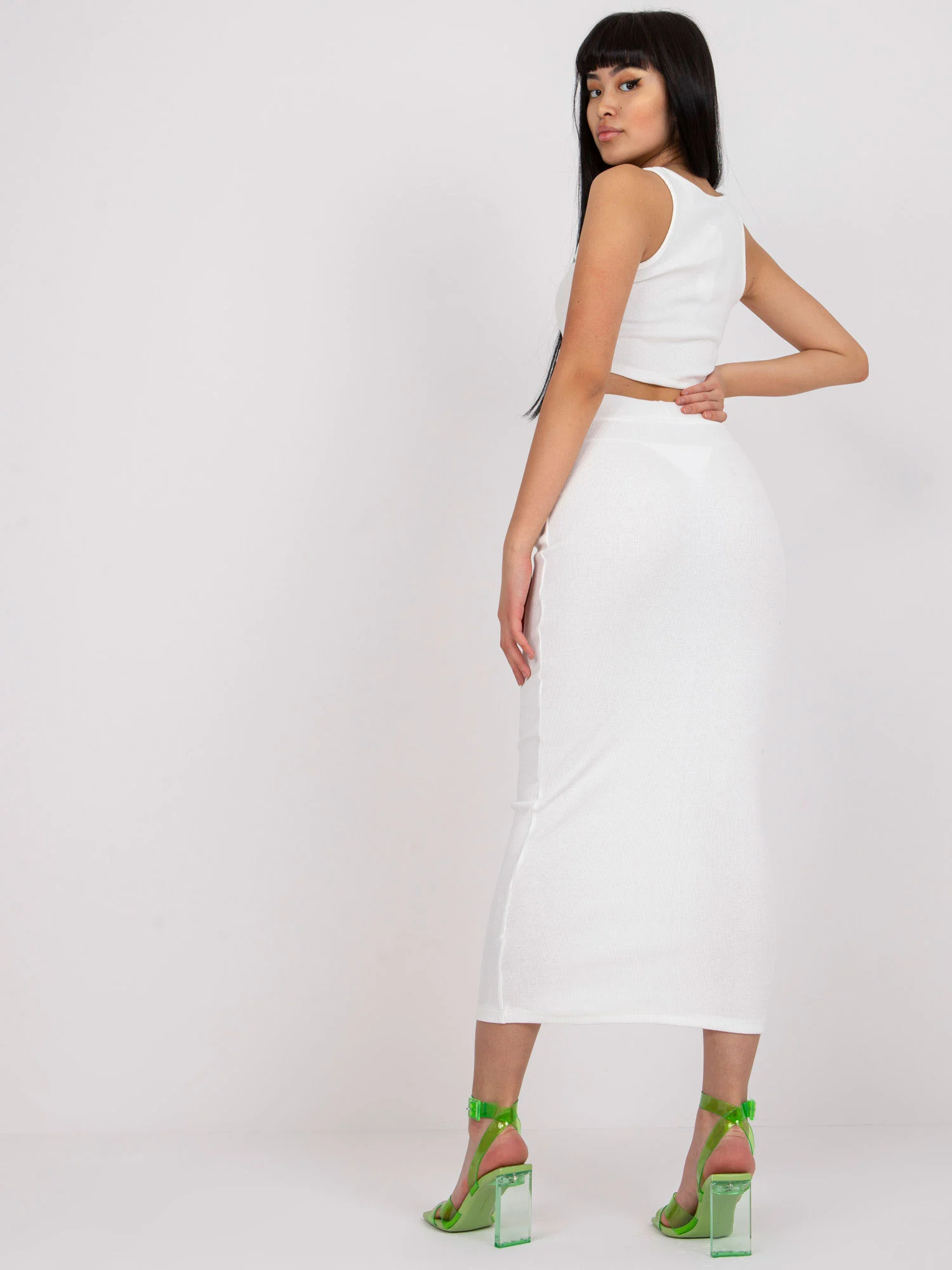 Compleu Dama Midi, Dungi, RUE PARIS, Ecru Casual - imagine 2