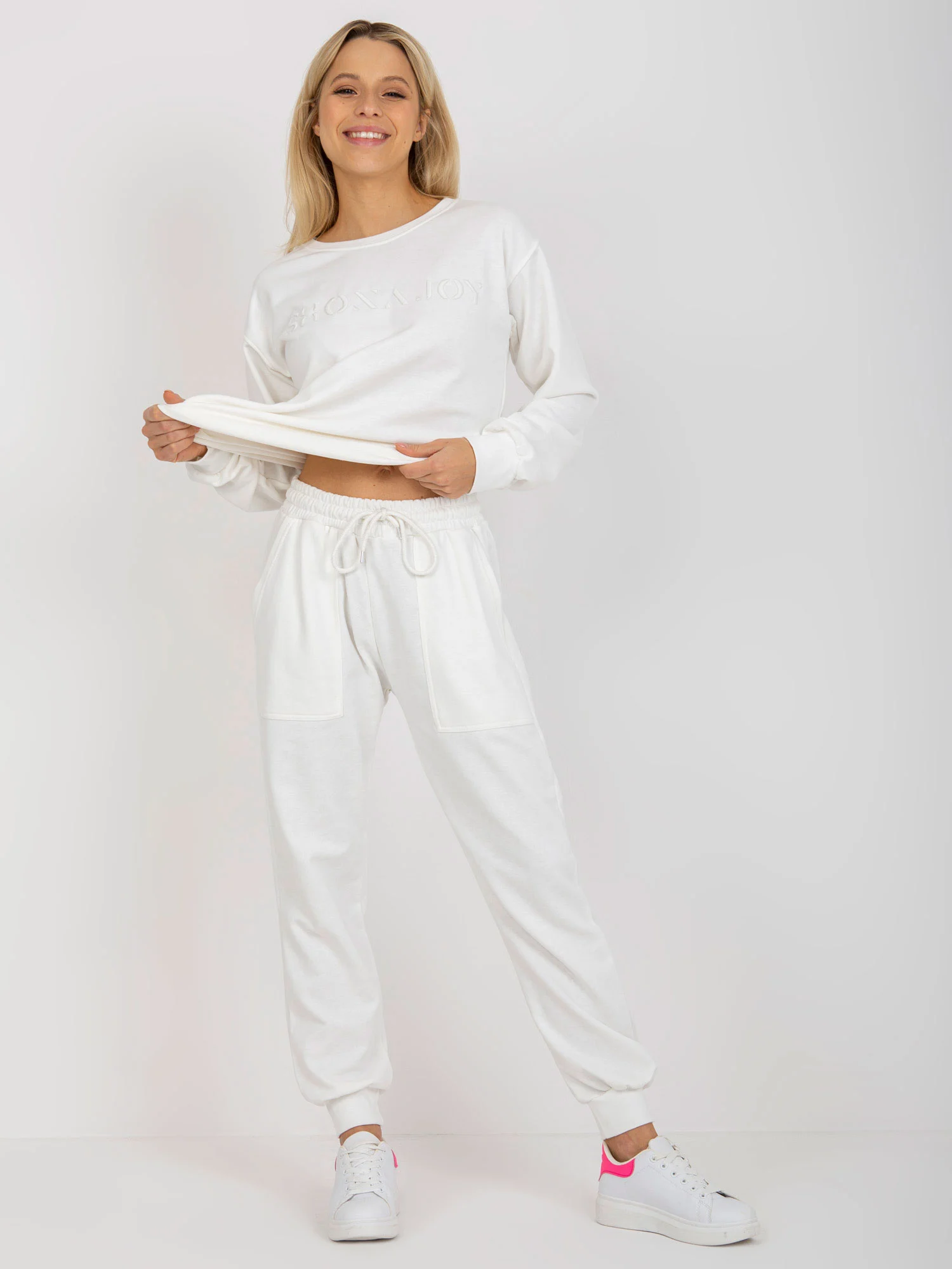 Compleu Dama Maneca lunga, Mansete elastice, ex moda, Ecru Casual - imagine 8
